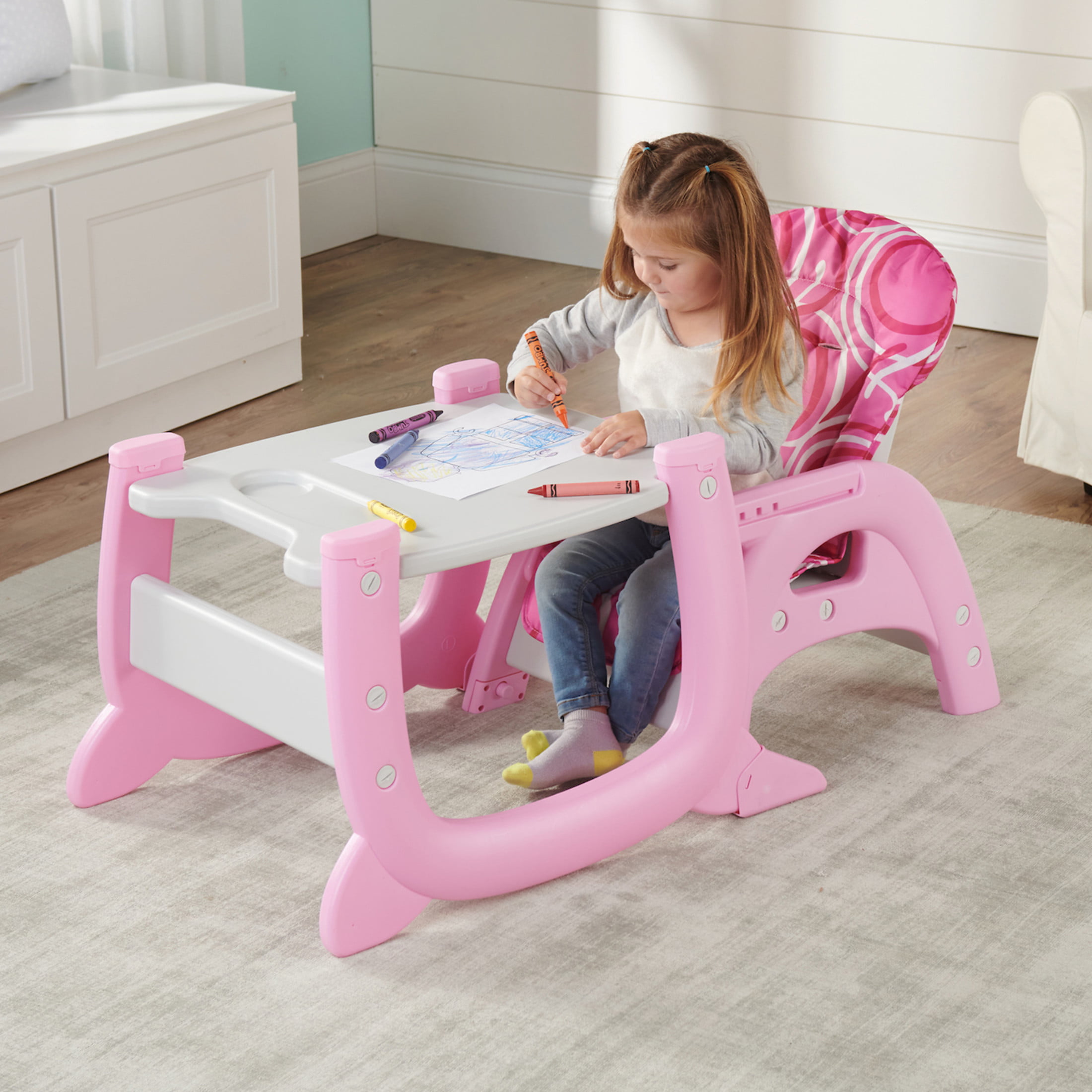 Badger Basket Envee II Baby High Chair with Play Table Conversion - Pink/White