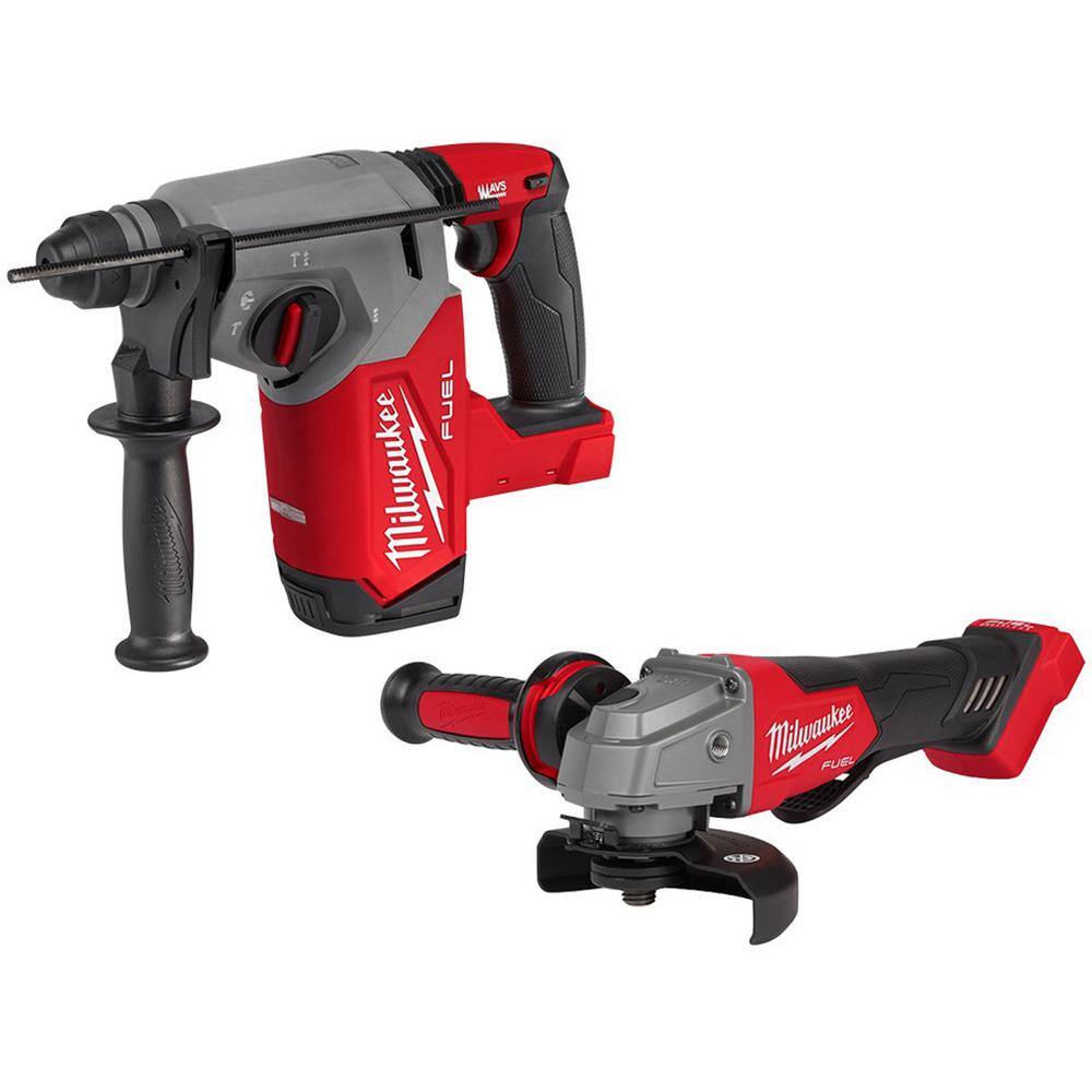 Milwaukee 2912-20-2880-20 M18 FUEL 18V Lithium-Ion Brushless Cordless 1 in. SDS-Plus Rotary Hammer with 4-1/2 in./5 in. Grinder (2-Tool)