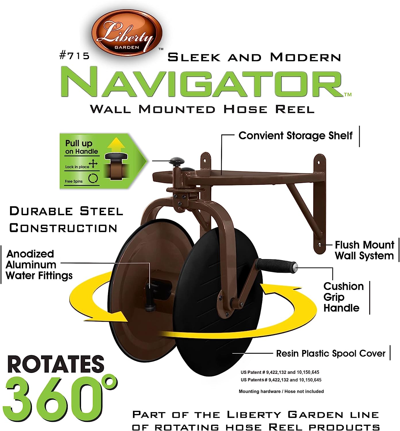 Liberty Garden Products 715 Navigator Rotating Garden Hose Reel. Holds 125-feet of 5/8-Inch Hose