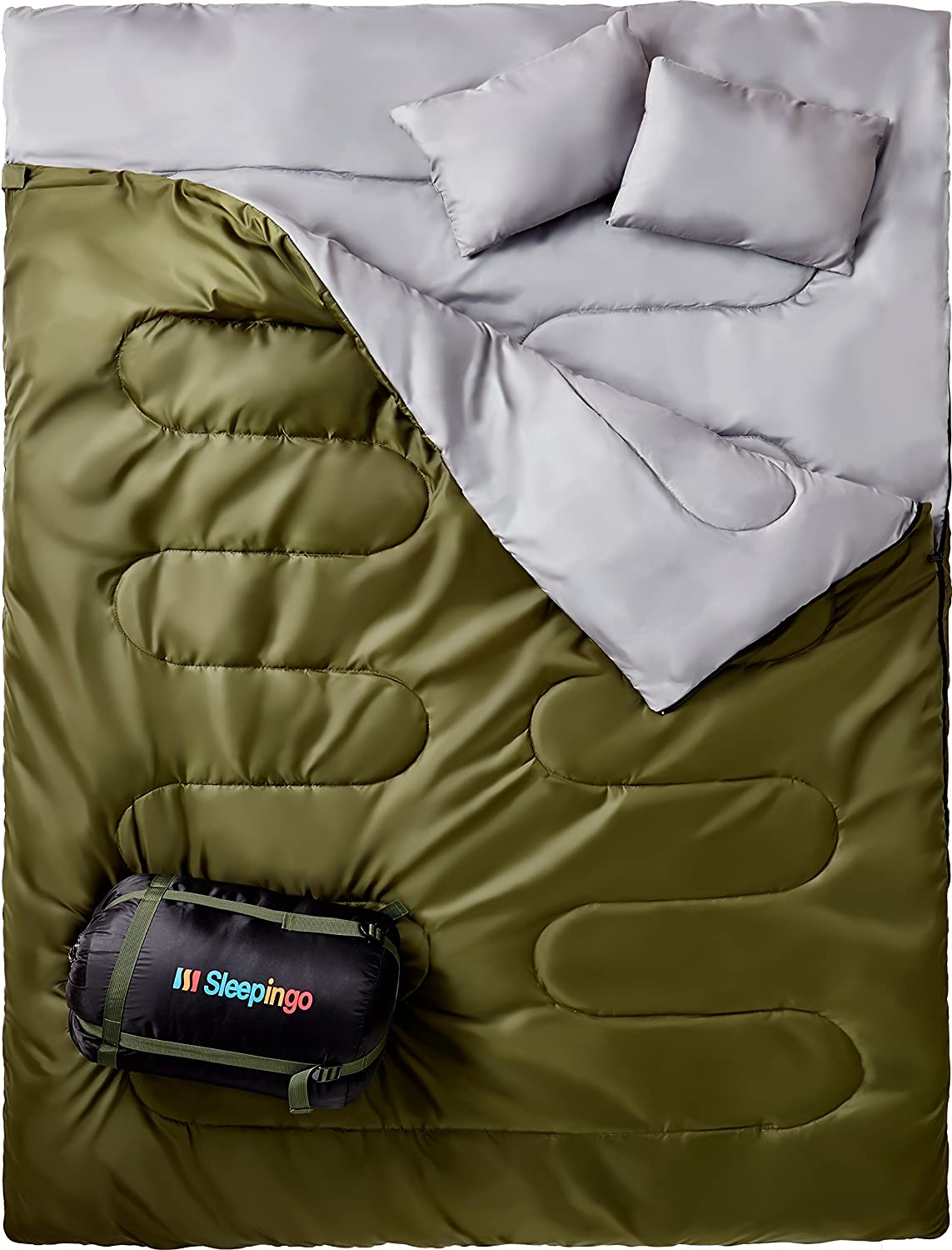Sleepingo Double Sleeping Bag for Backpacking. Camping. Or Hiking. Queen Size XL! Cold Weather 2 Person Waterproof Sleeping Bag for Adults Or Teens. Truck. Tent. Or Sleeping Pad. Lightweight
