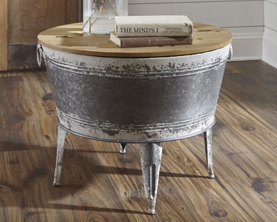 Signature Design by Ashley Shellmond Rustic Distressed Metal Accent Cocktail Table with Lift Top 20″. Gray