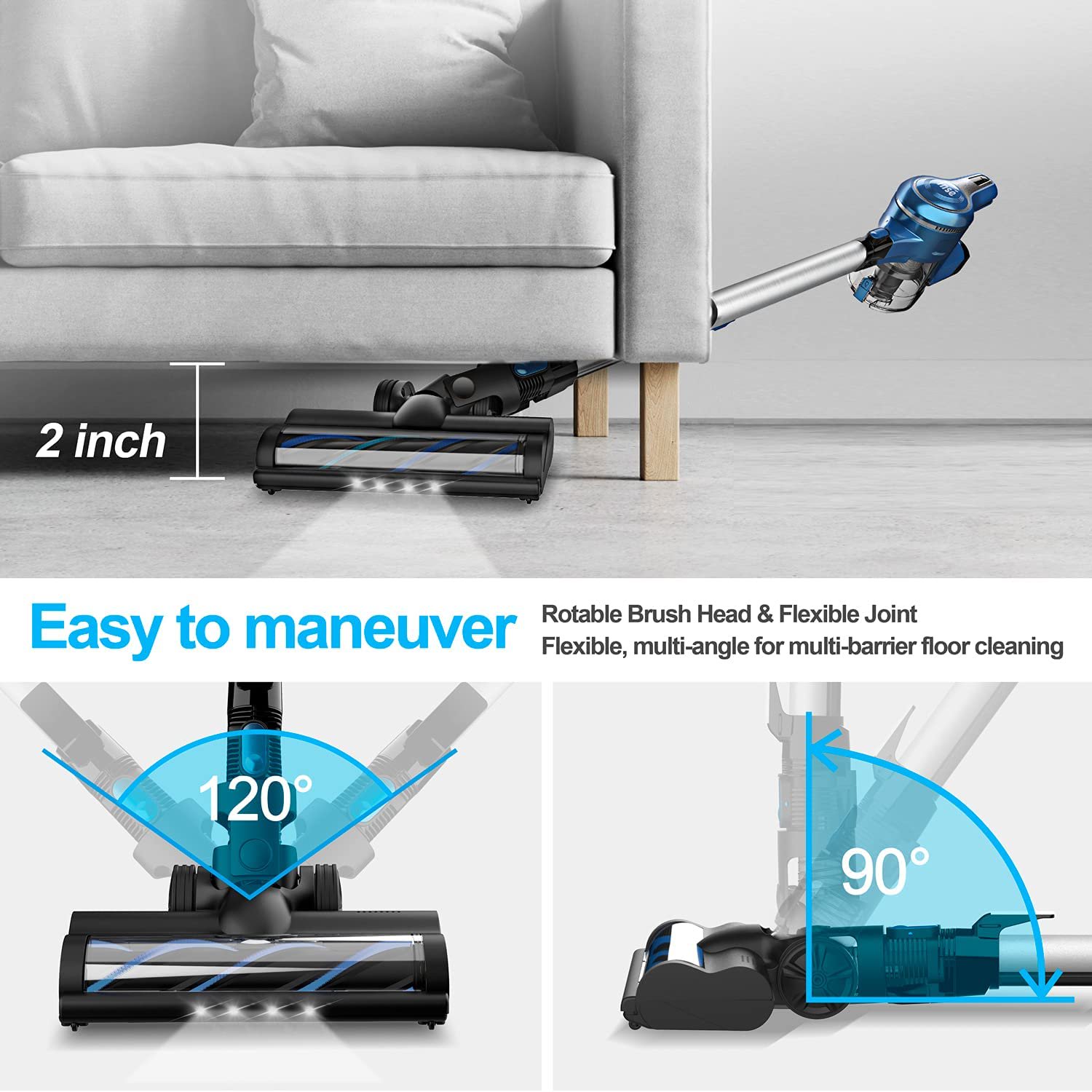 INSE Cordless Vacuum Cleaner. 23Kpa 250W Brushless Motor Stick Vacuum. Up to 45 Mins Runtime 2500mAh Rechargeable Battery. 10-in-1 Lightweight Handheld for Carpet Hard Floor Car Pet Hair