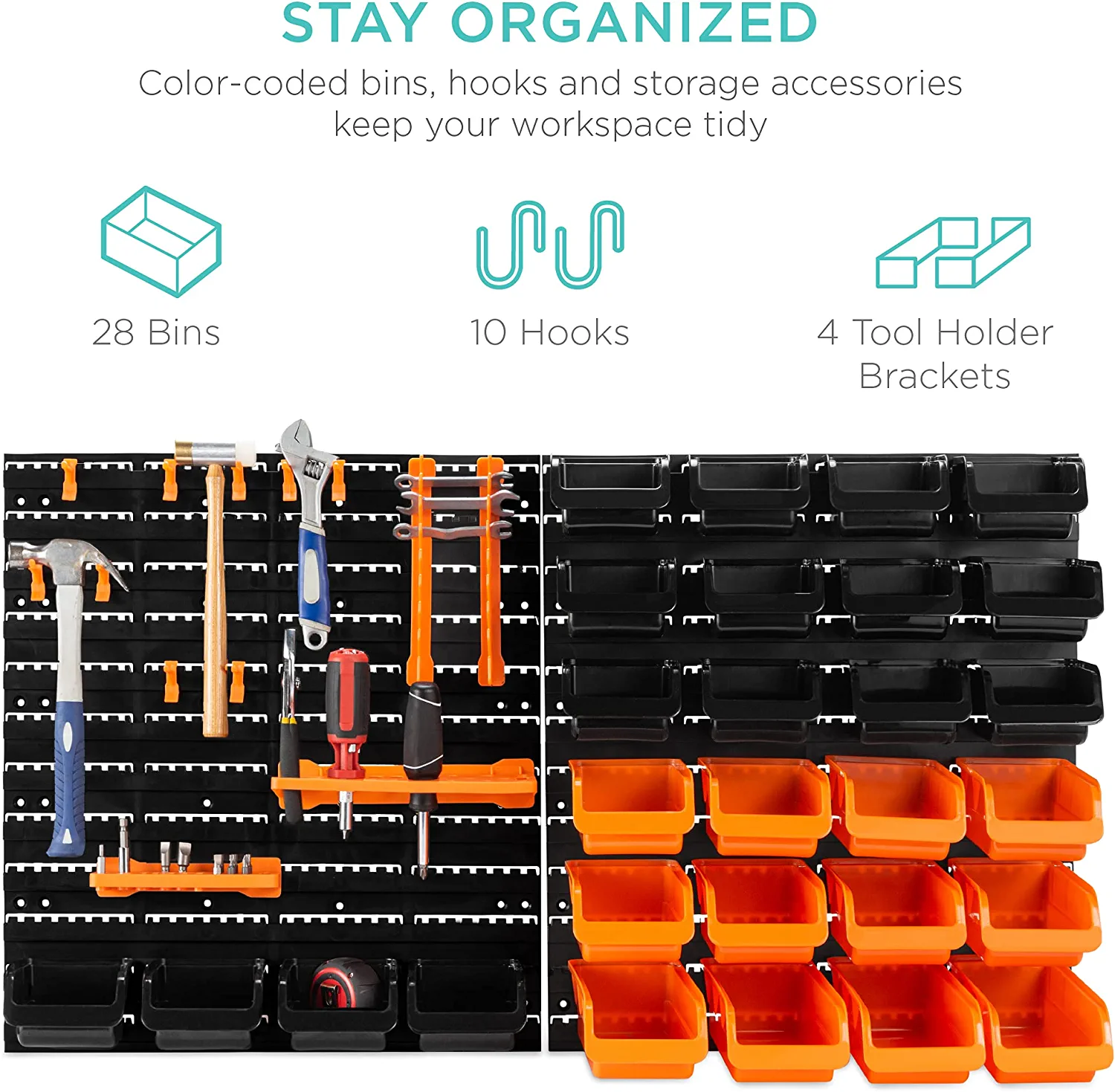 Best Choice Products 38×21.25in 44-Piece Wall Mounted Garage Storage Rack. Tool Organizer w/ 110lb Capacity