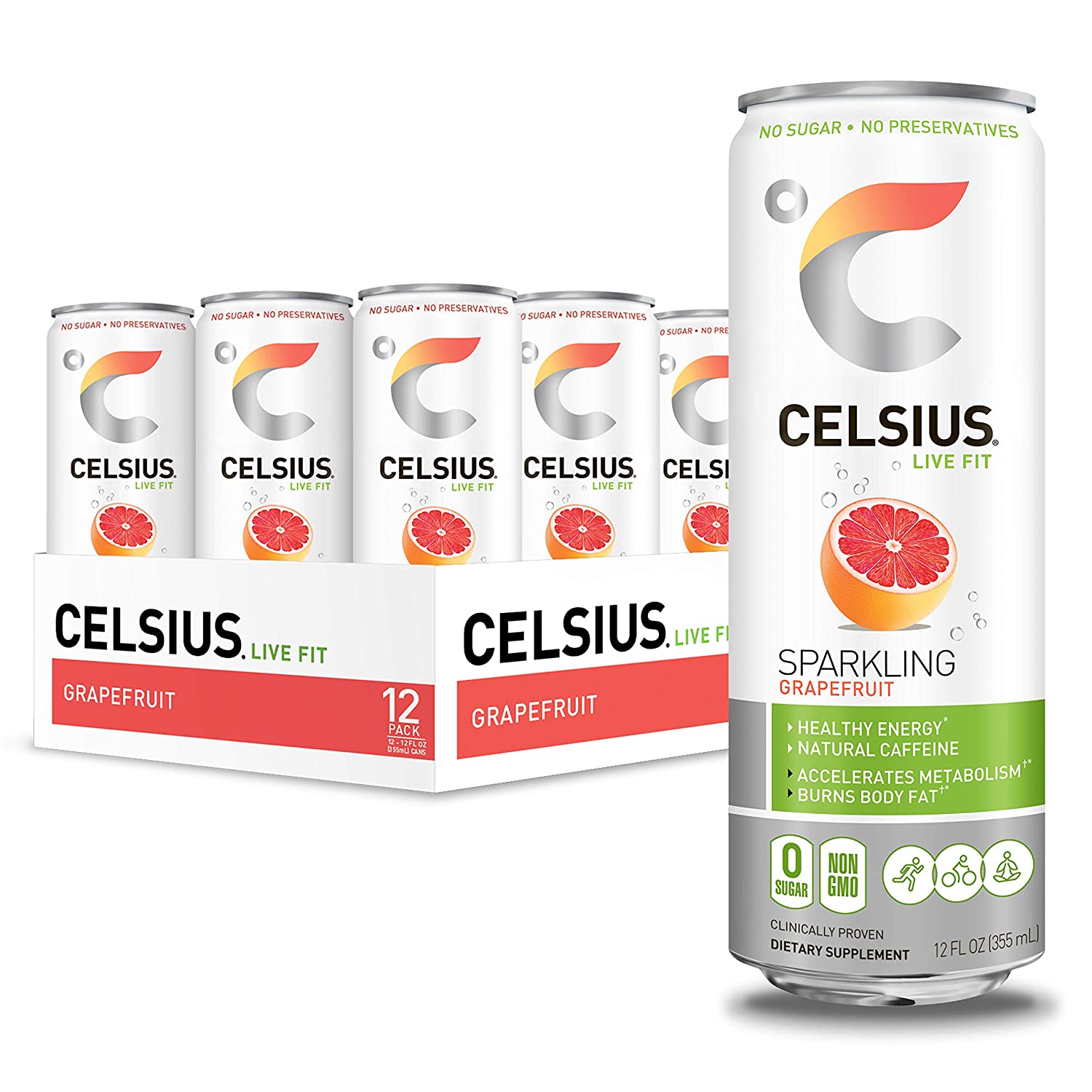 CELSIUS BCAA +Energy Sparkling Post-Workout Recovery. Orange Lemonade. 12oz (Pack of 12)
