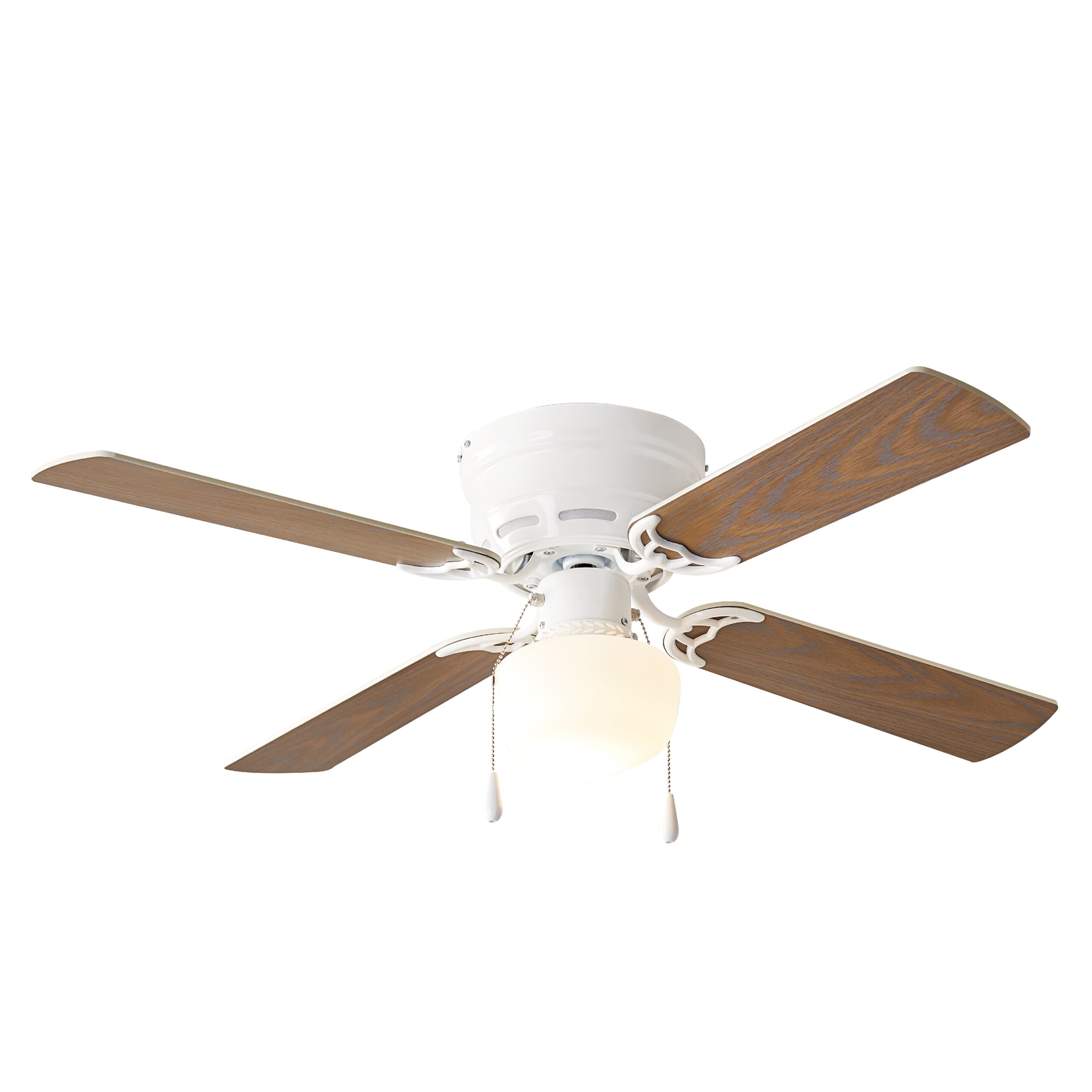 Mainstays 42″ Hugger Metal Indoor Ceiling Fan with Light. White. 4 Blades. LED Bulb. Reverse Airflow