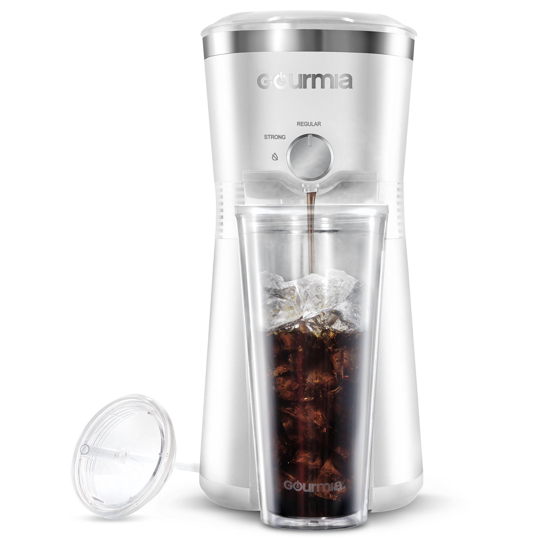 Gourmia Iced Coffee Maker with 25 fl oz. Reusable Tumbler. White