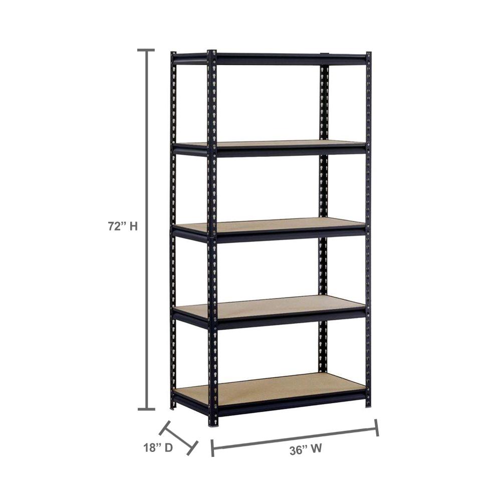 Muscle Rack 36″W x 18″D x 72″H 5-Tier Steel Shelving. Black. 4000 lbs. Capacity