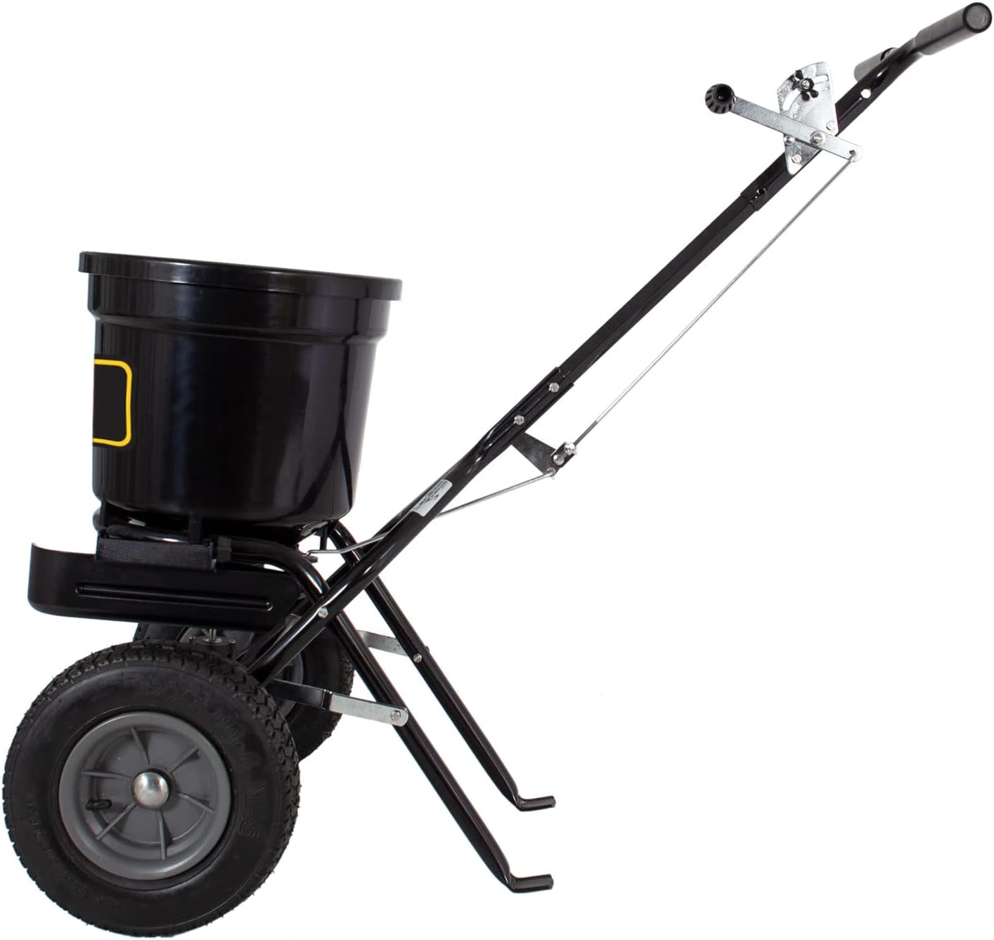 Brinly P20-500BHDF-A Push Spreader with Side Deflector Kit and Hopper Grate. 50 lb. Capacity. Matte Black