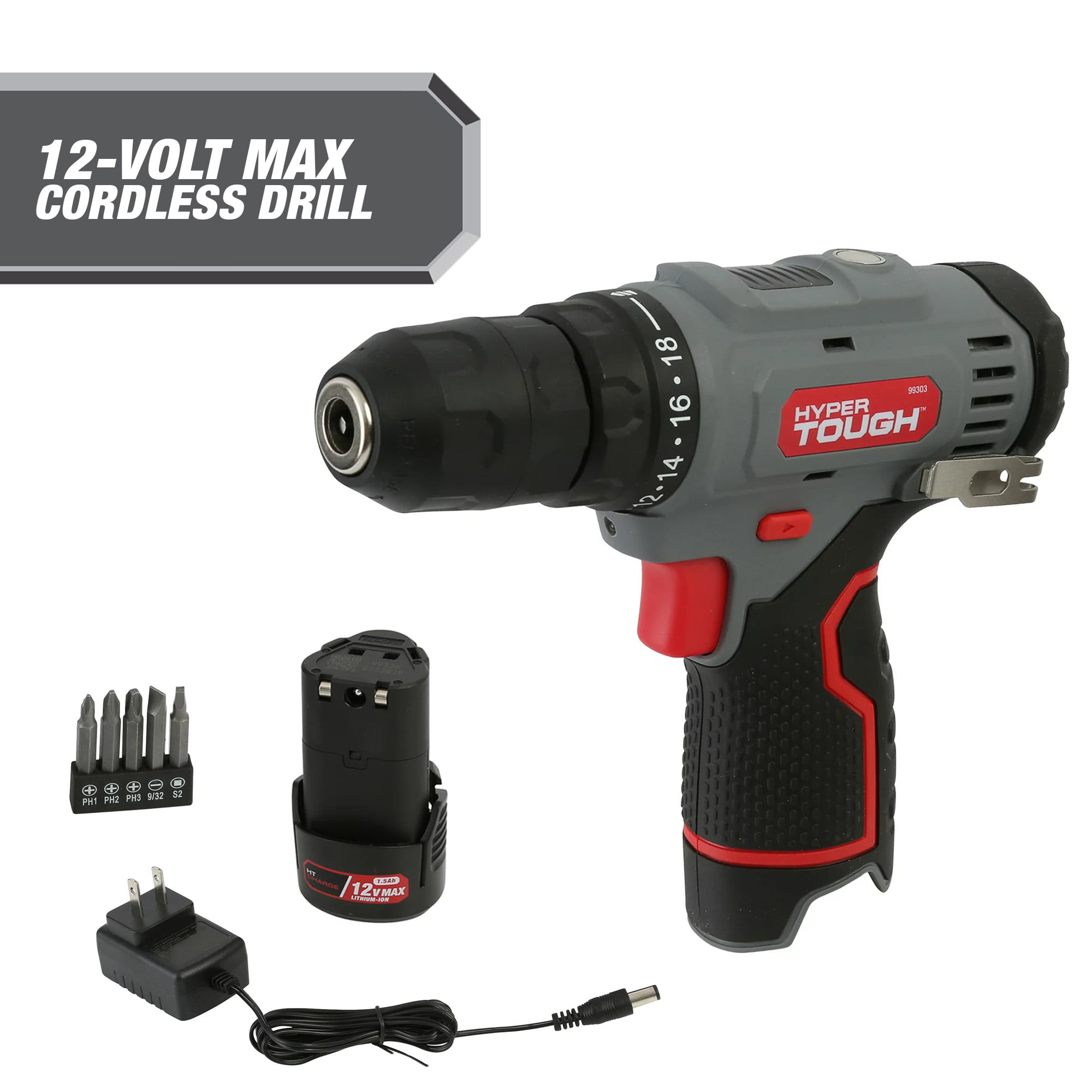 Hyper Tough 12V Max* Lit-Ion Cordless 3/8-inch Drill Driver with 1.5Ah Battery. 99303