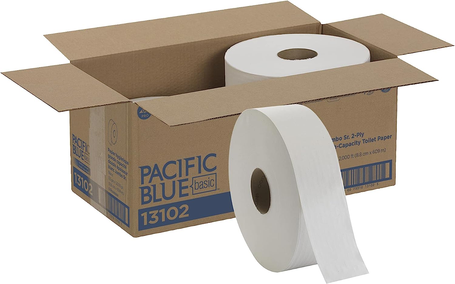 Georgia-Pacific Blue Basic Jumbo Sr. 2-Ply Toilet Paper (previously branded Envision) by PRO. 13102. 2000 Linear Feet Per Roll. 6 Rolls Per Case