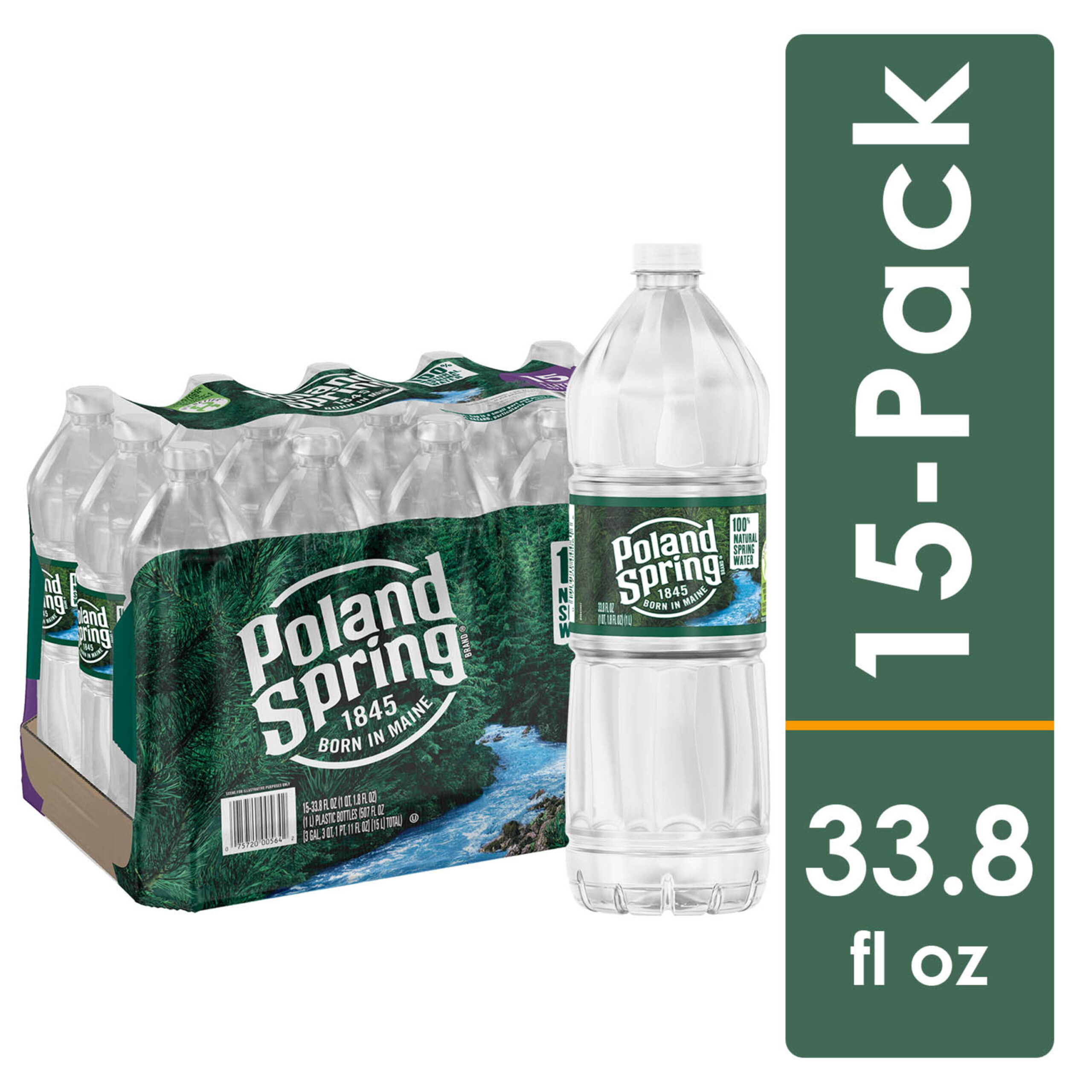 Poland Spring 100% Natural Spring Water. 33.8 Fl Oz. 15 Count Bottles
