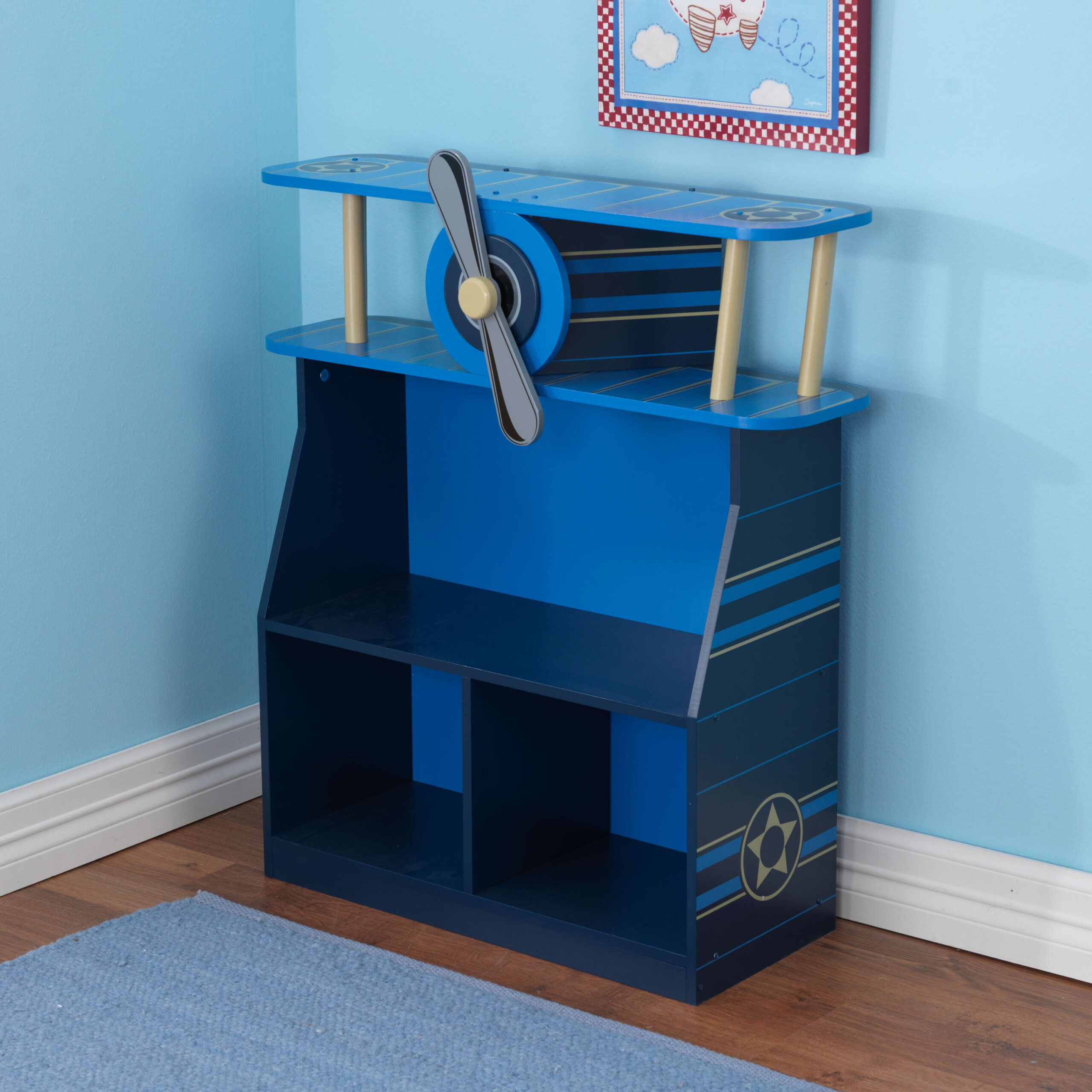 KidKraft Wooden Airplane Bookcase with 3 Shelves. Blue