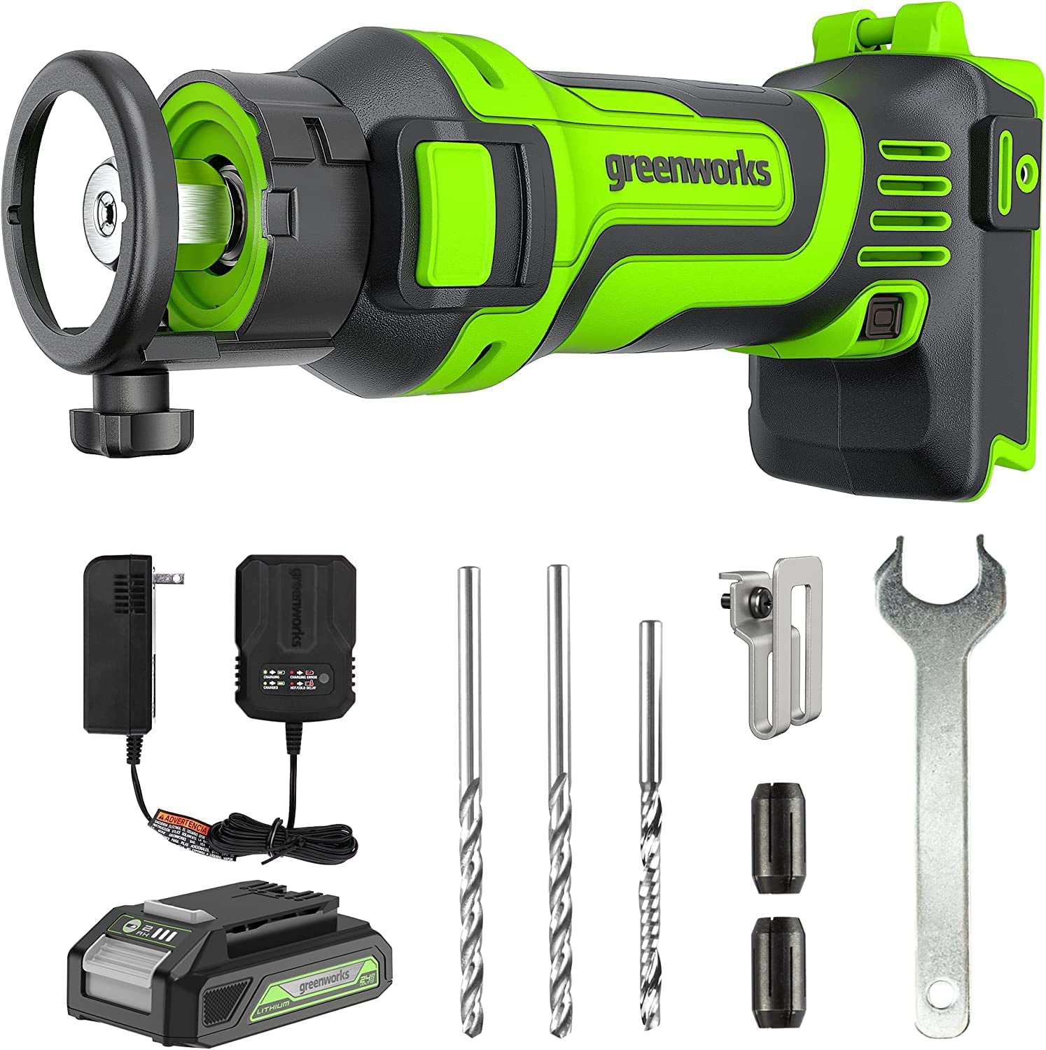 Greenworks 24V Speed Saw Rotary Cut 27.000 RPM Tools 6 Piece Kit with 2Ah Battery and Charger