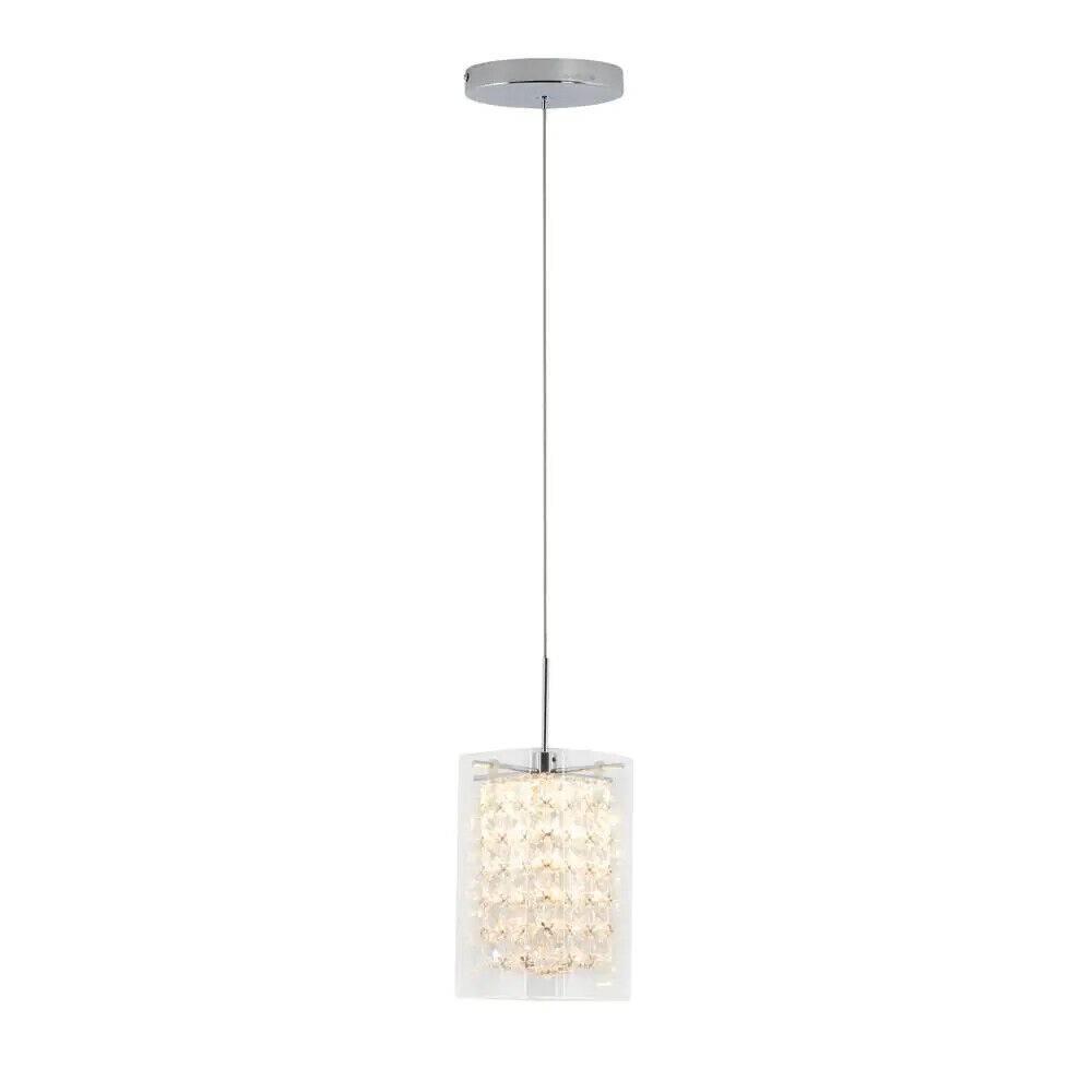 Artika PDT-1CC Crystal Cube 5.5-Watt Modern Integrated LED Chrome Hanging Pendant Light with Glass Shade for Kitchen Island