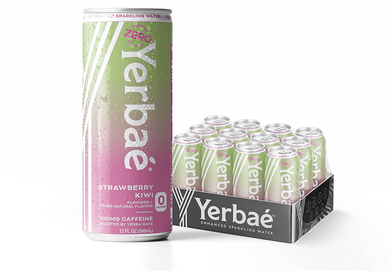 Yerbae Sparkling Water. Strawberry Kiwi Fruit Flavored Seltzer. Energy Drink. 12 Pack