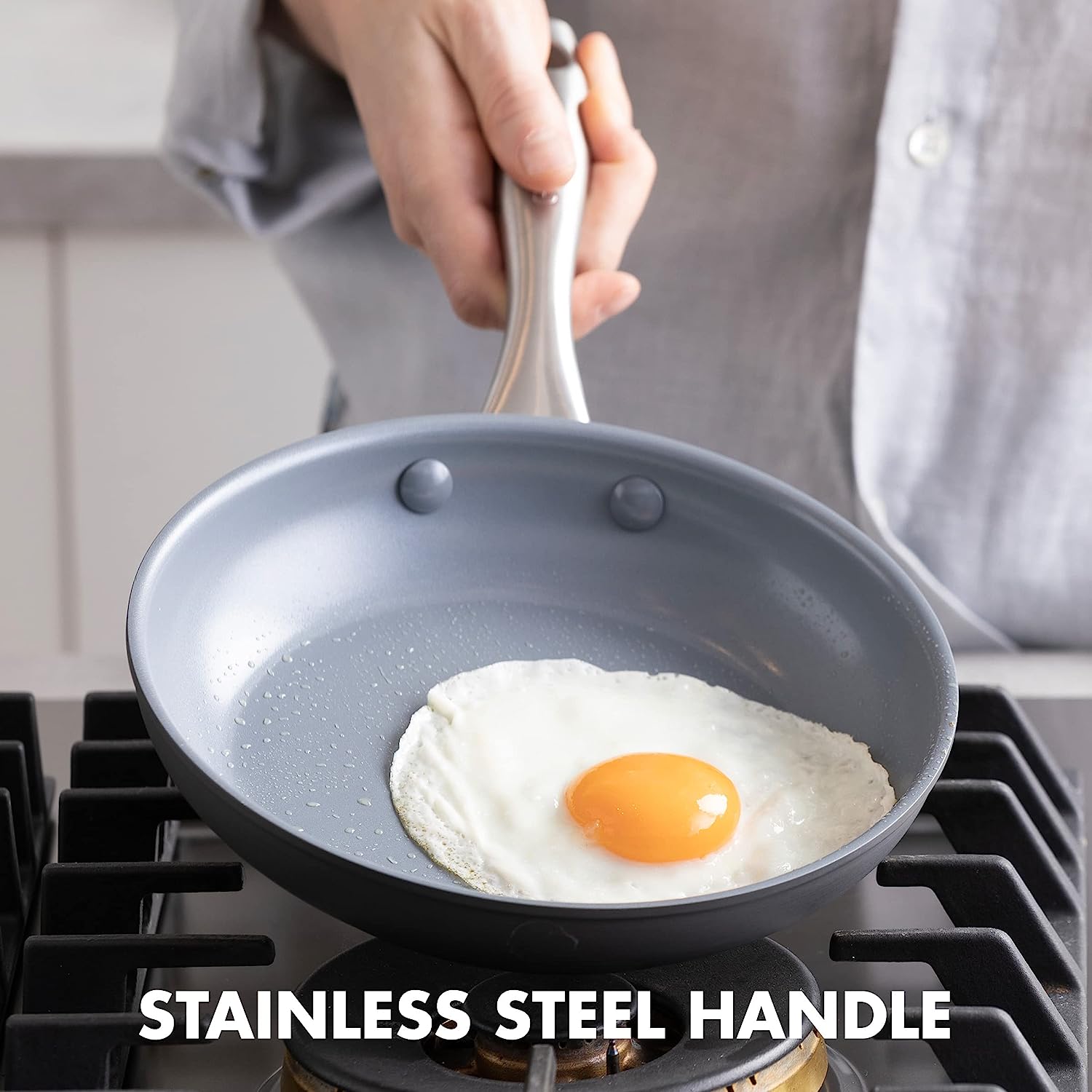 GreenPan Lima Hard Anodized Healthy Ceramic Nonstick 10″ Frying Pan Skillet. PFAS-Free. Oven Safe. Gray