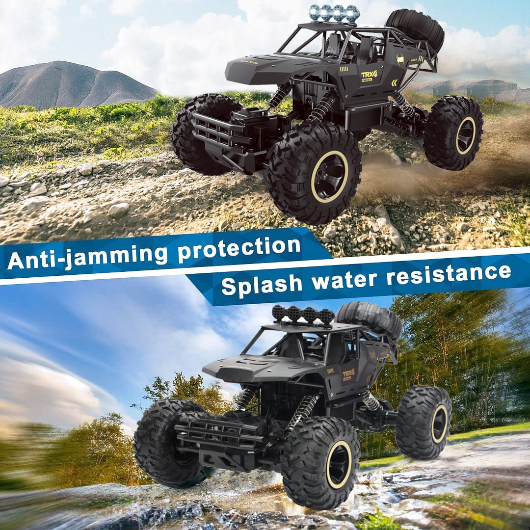 4DRC 1:12 Rc Car.off Road Truck Remote Control Car Metal Shell 2.4G 4WD Dual Motors. with 2 Batteries Black