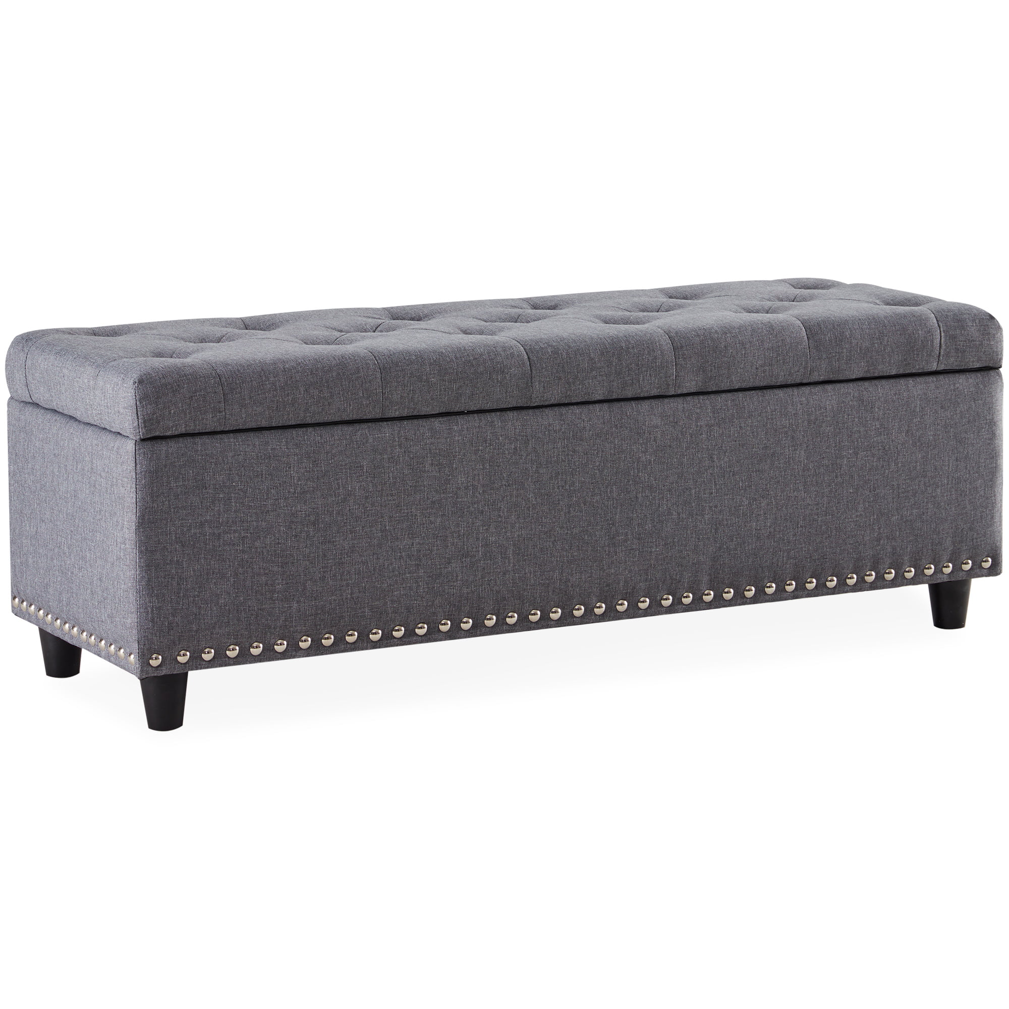 Belleze 48″ Rectangular Gray Storage Fabric Ottoman Bench Tufted Footrest Lift Top