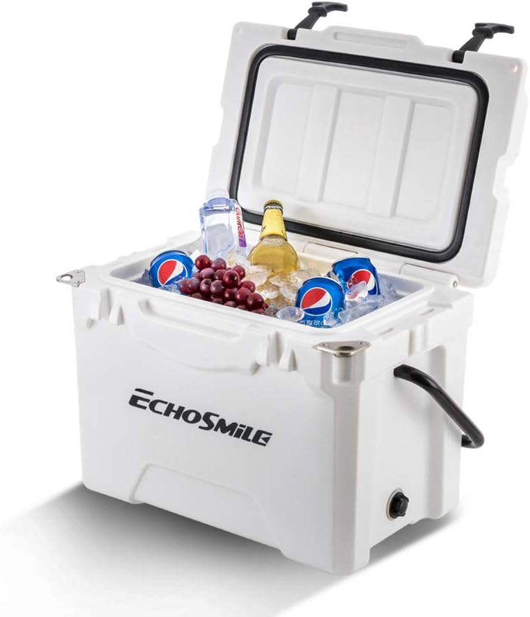 EchoSmile 25 Quart Rotomolded Cooler. 5 Days Protale Ice Cooler. Ice Chest Suit for BBQ. Camping. Pincnic. and Other Outdoor Activities. White