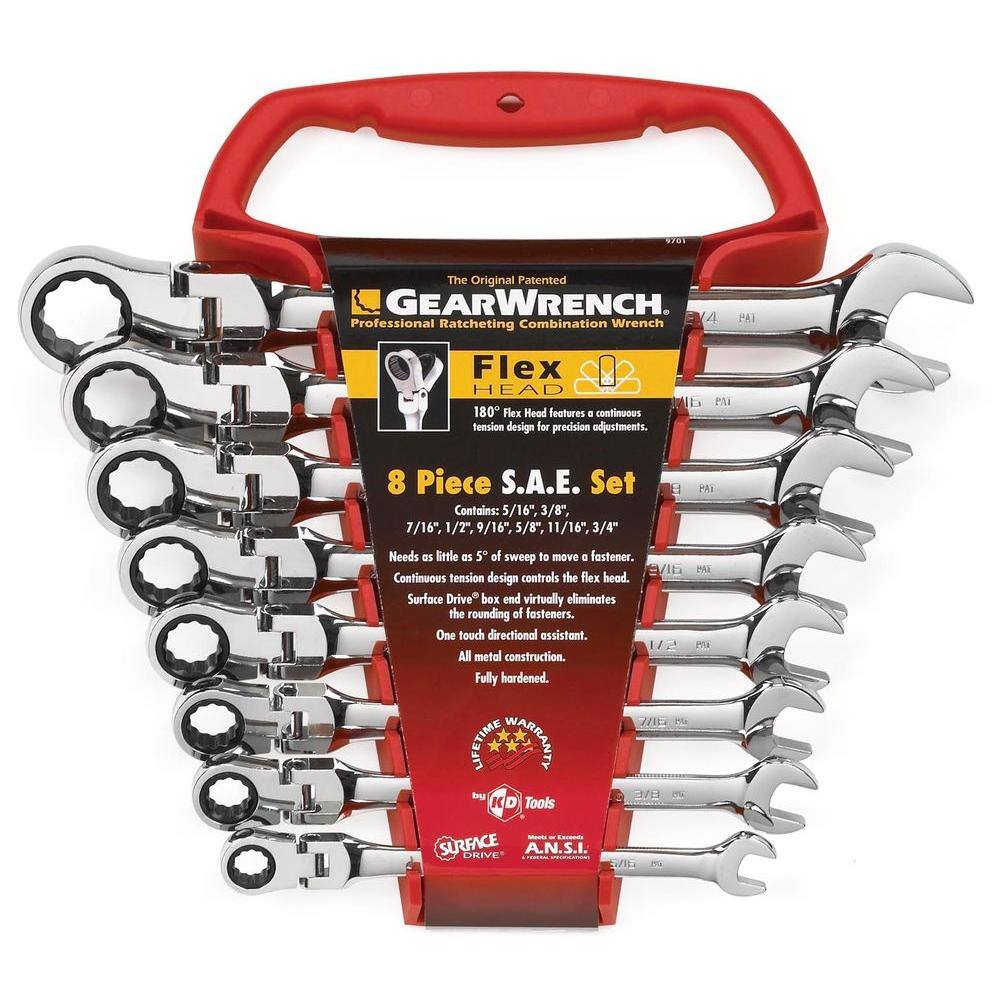 GEARWRENCH 9701 SAE 72-Tooth Flex Head Combination Ratcheting Wrench Tool Set (8-Piece)