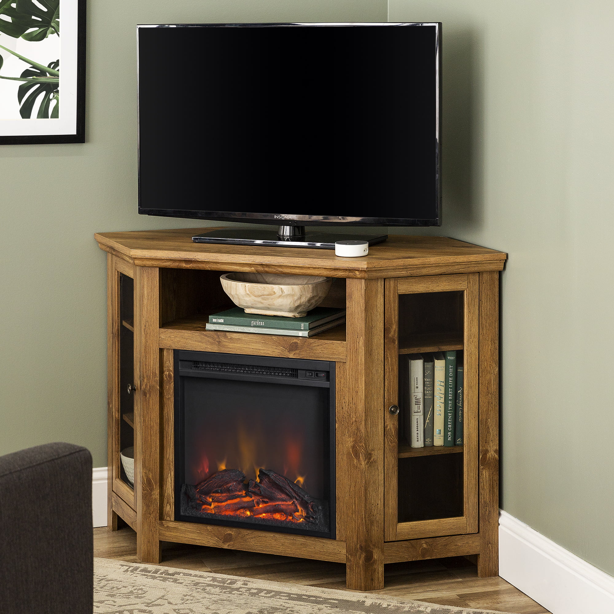 Walker Edison Barnwood Corner Fireplace TV Stand for TVs up to 50″