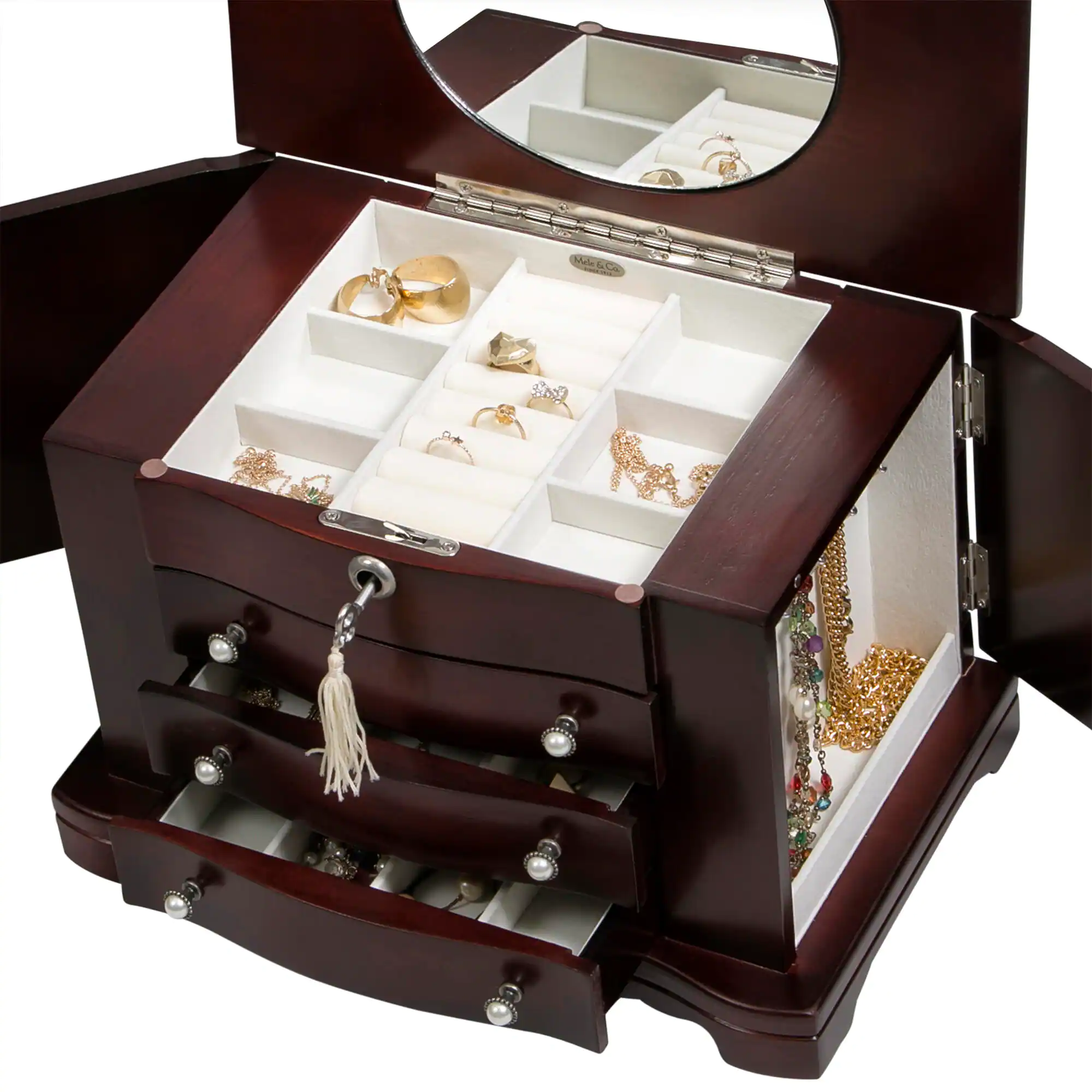 Rita Mahogany Finish Wooden Jewelry Box