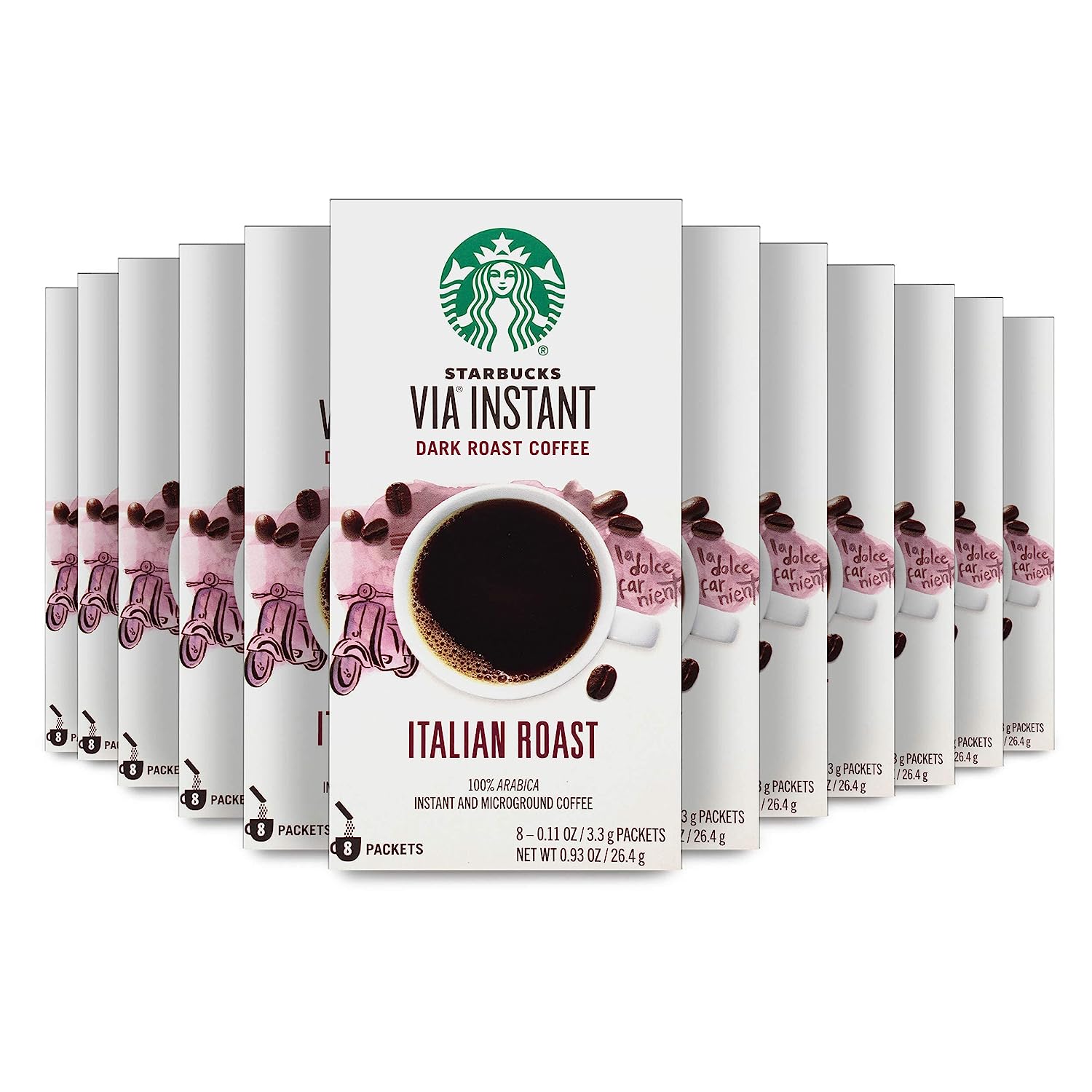 Starbucks VIA Instant Coffee Dark Roast Packets Italian Roast. 100% Arabica - 8 Count (Pack of 12) - Packaging may vary