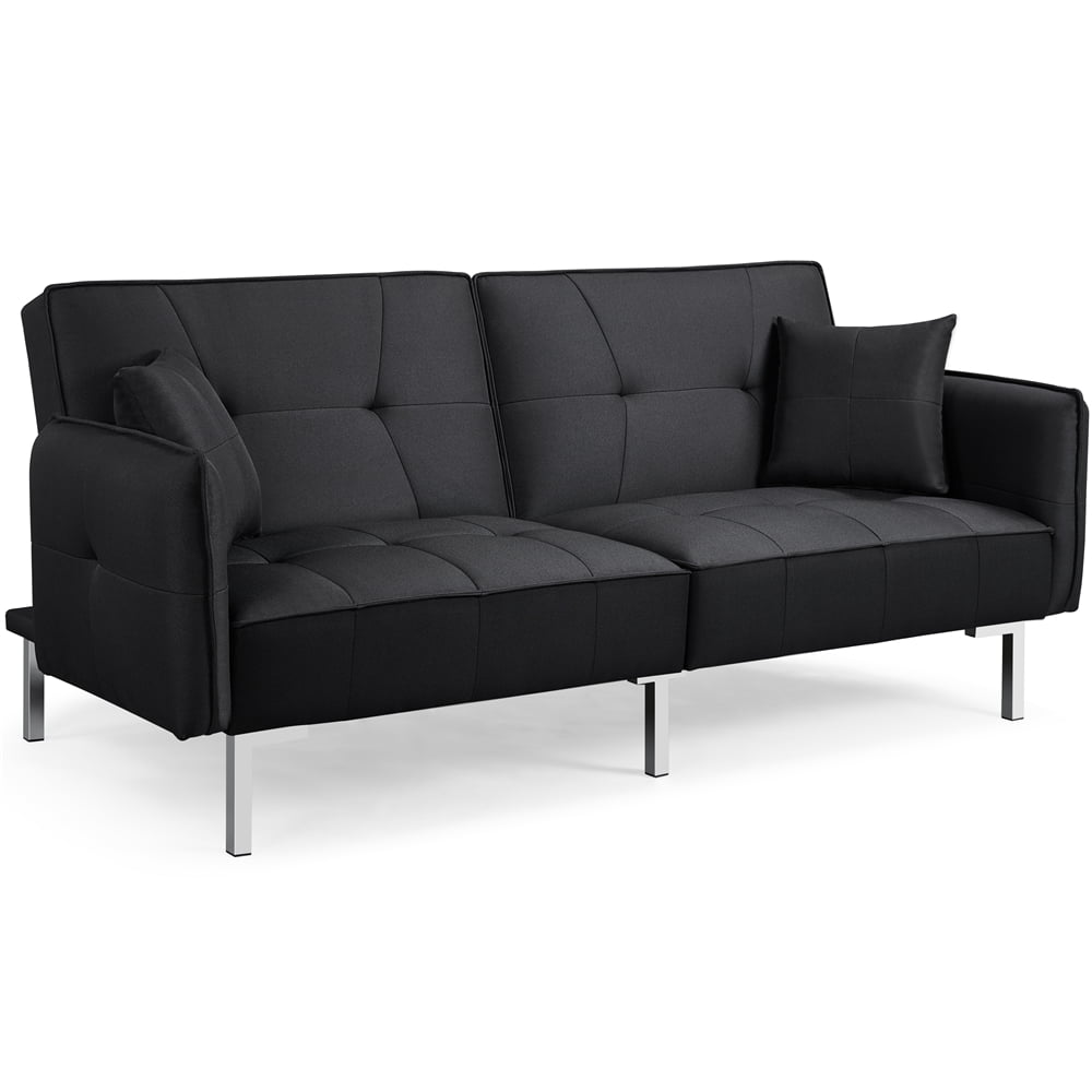 Alden Design Fabric Covered Futon Sofa Bed with Adjustable Backrest. Black