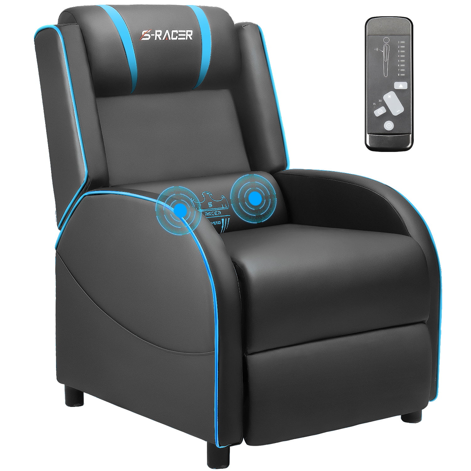Homall Massage PU Leather Gaming Recliner Chair. Blue.