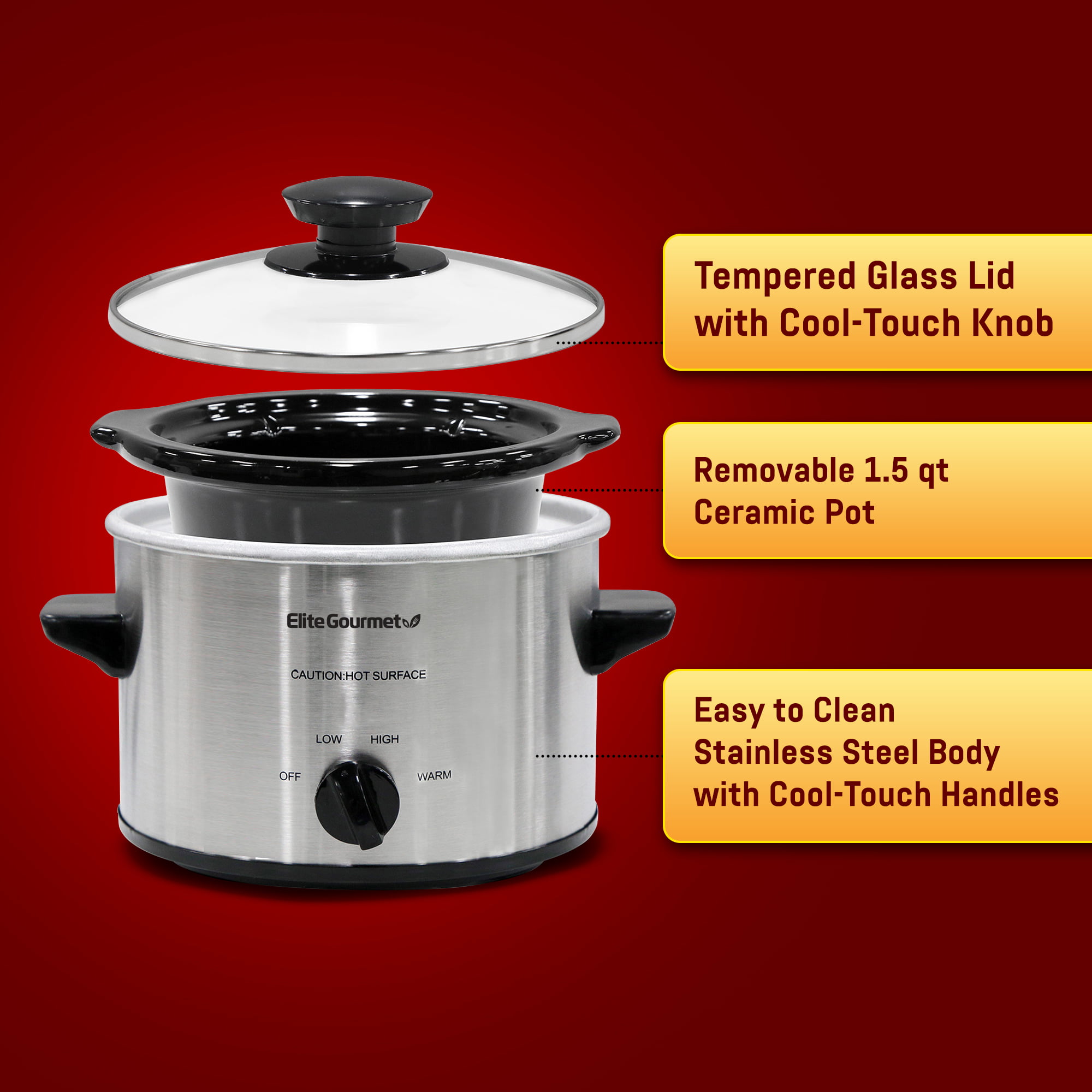 Elite Gourmet MST-250XS 1.5-Qt. Mini Slow Cooker. Stainless Steel