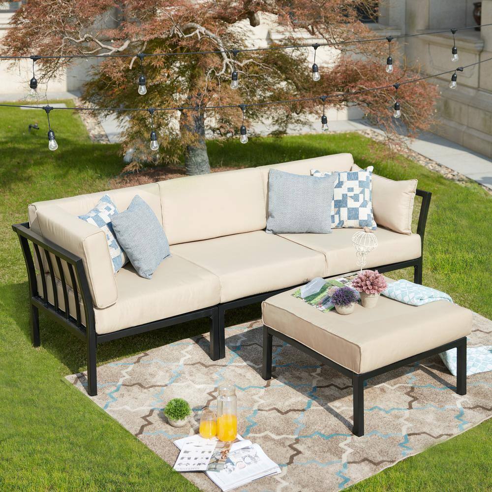 Patio Festival  4-Piece Metal Outdoor Sectional Set with Beige Cushions