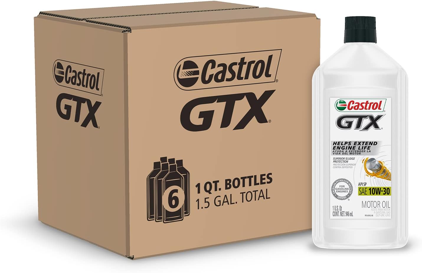 Castrol GTX 10W-30 Conventional Motor Oil. 1 Quart. Pack of 6