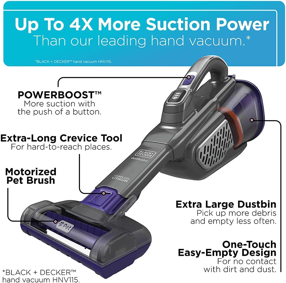 BLACK+DECKER Furbuster Handheld Vacuum for Pets. Cordless. AdvancedClean+. Gray (HHVK515JP07)