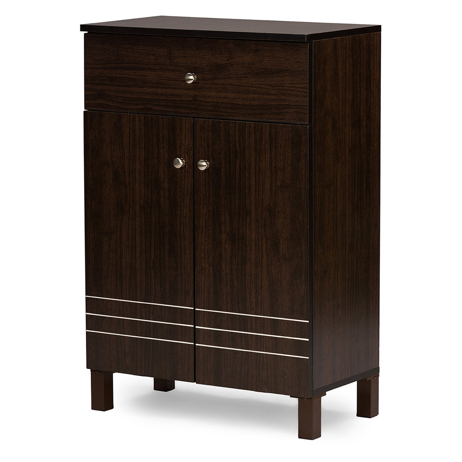 Baxton Studio Felda Dark Brown Modern Shoe Cabinet with 2 Doors and Drawer