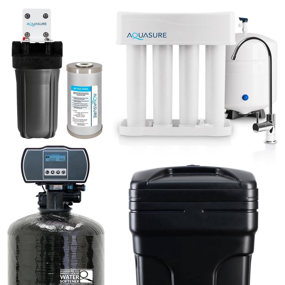 AQUASURE 1004804745 Whole House Filtration with 64.000 Grain Water Softener. Reverse Osmosis System and Sediment-GAC Pre-filter