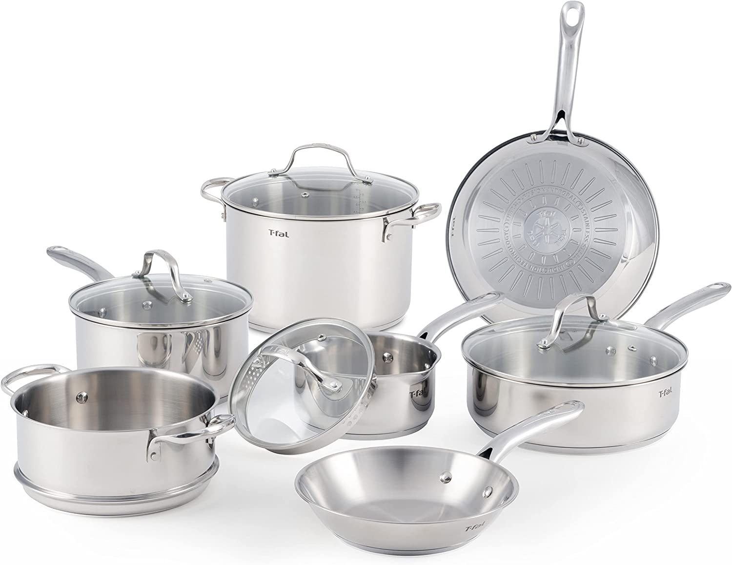 T-fal Stainless Steel Cookware Set 11 Piece Induction. Pots and Pans. Dishwasher Safe