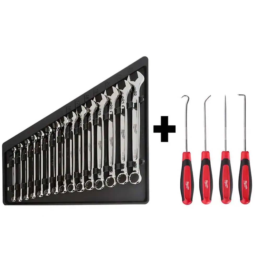 Milwaukee 48-22-9515 Combination Metric Wrench Mechanics Tool Set & 48-22-9215 Hook and Pick Set (19-Piece)