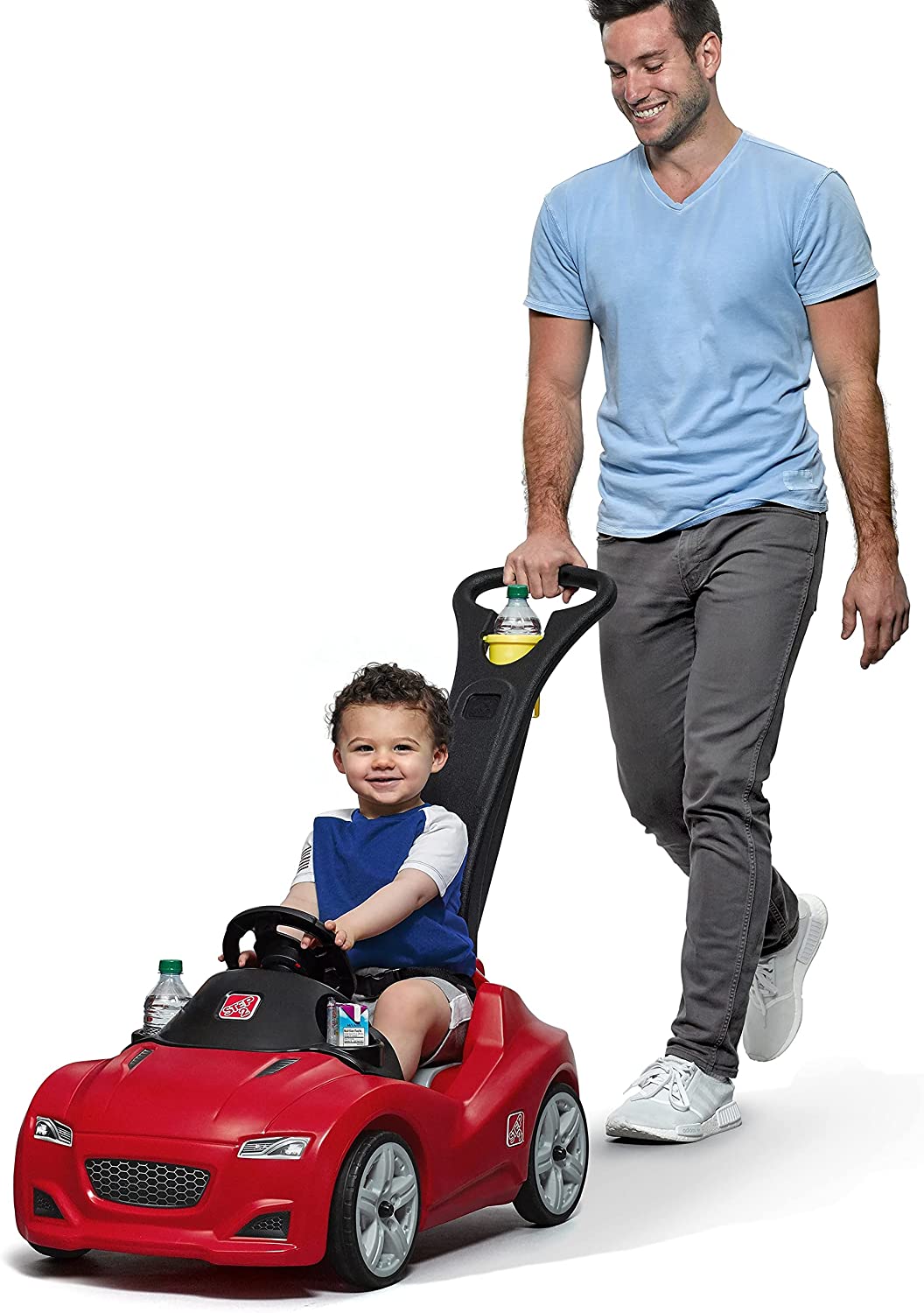 Step2 Whisper Ride Toddler Push Car. Red – Ride On Toy with Included Seat Belt. Easy Storage and Transport. Steering Wheel for Pretend Play – Push Toy Car Makes a Great Stroller
