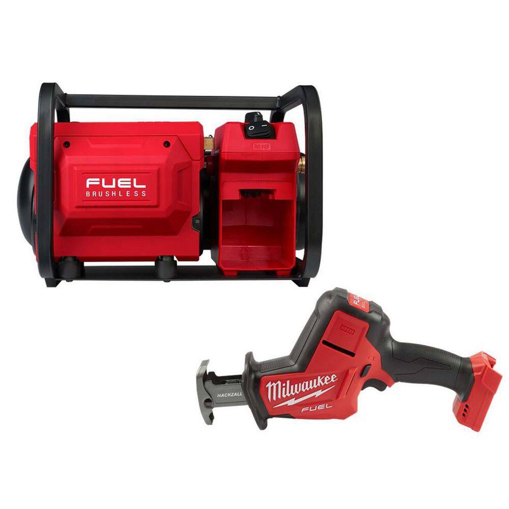 Milwaukee 2840-20-2719-20 M18 FUEL Brushless Cordless 2 Gal Electric Compact Quiet Air Compressor w/M18 Brushless HACKZALL Reciprocating Saw