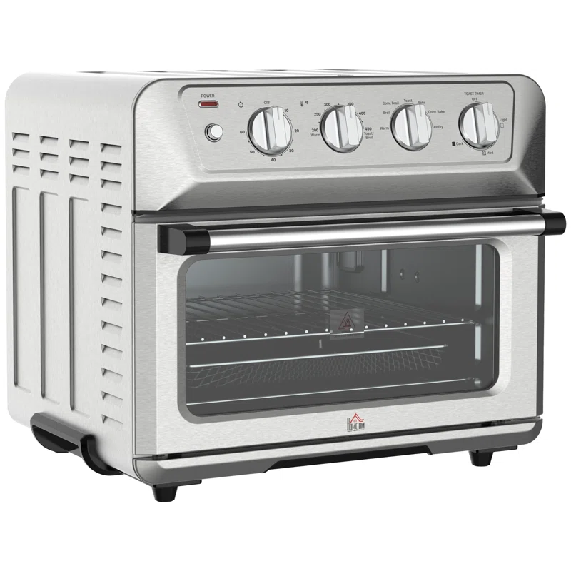 HOMCOM 800-130 Air Fryer Toaster Oven. 21QT 7-In-1 Convection Oven Countertop. Warm. Broil. Toast. Bake and Air Fry. 4 Accessories Included. 1800W. Stainless Steel Finish