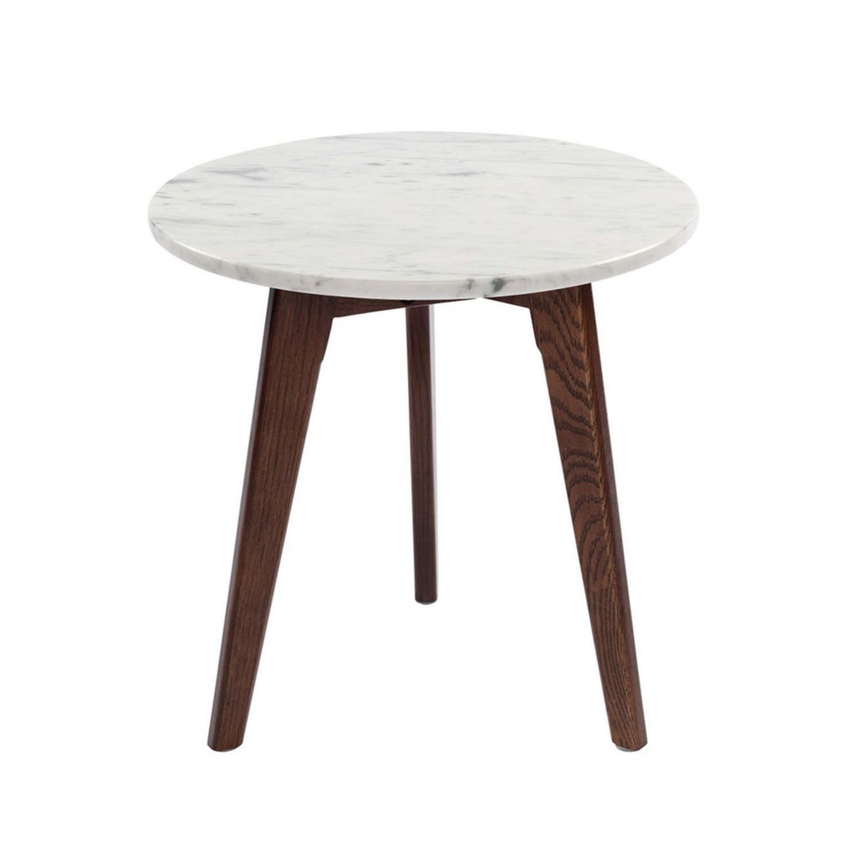 Cherie 15″ Round Italian Carrara White Marble Table with Walnut Legs