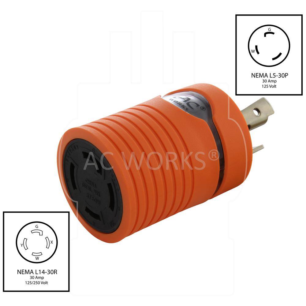 AC WORKS ADL530L1430 Locking Adapter NEMA L5-30P 30 Amp 125Volt Locking Plug