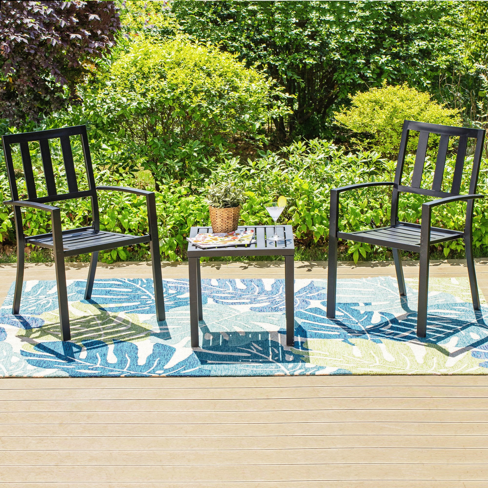 MF Studio 3-Piece Metal Patio Bistro Set Outdoor Accent Furniture for Yard. Porch and Garden. Black