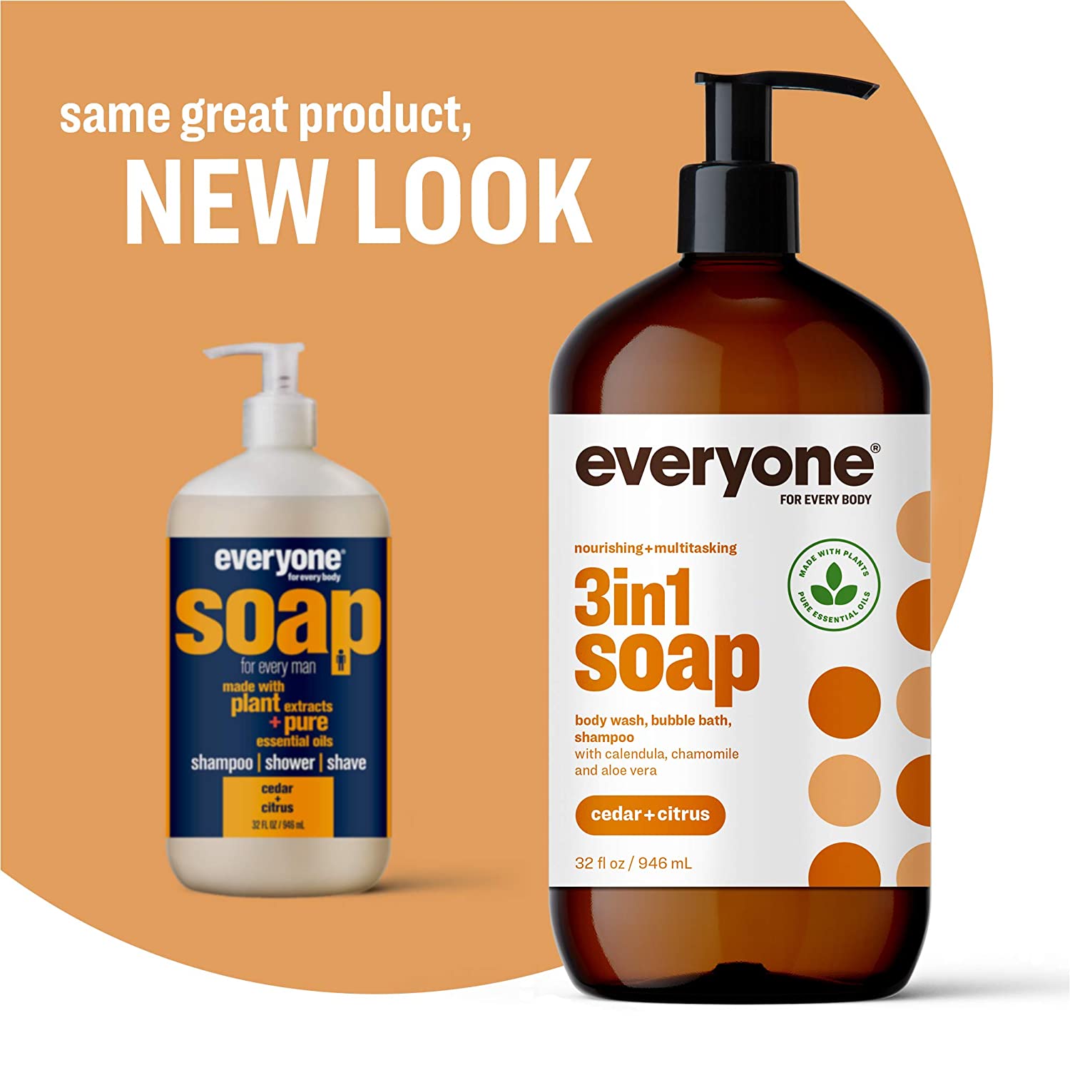 Everyone 3-in-1 Soap. Body Wash. Bubble Bath. Shampoo. 32 Ounce. Cedar and Citru