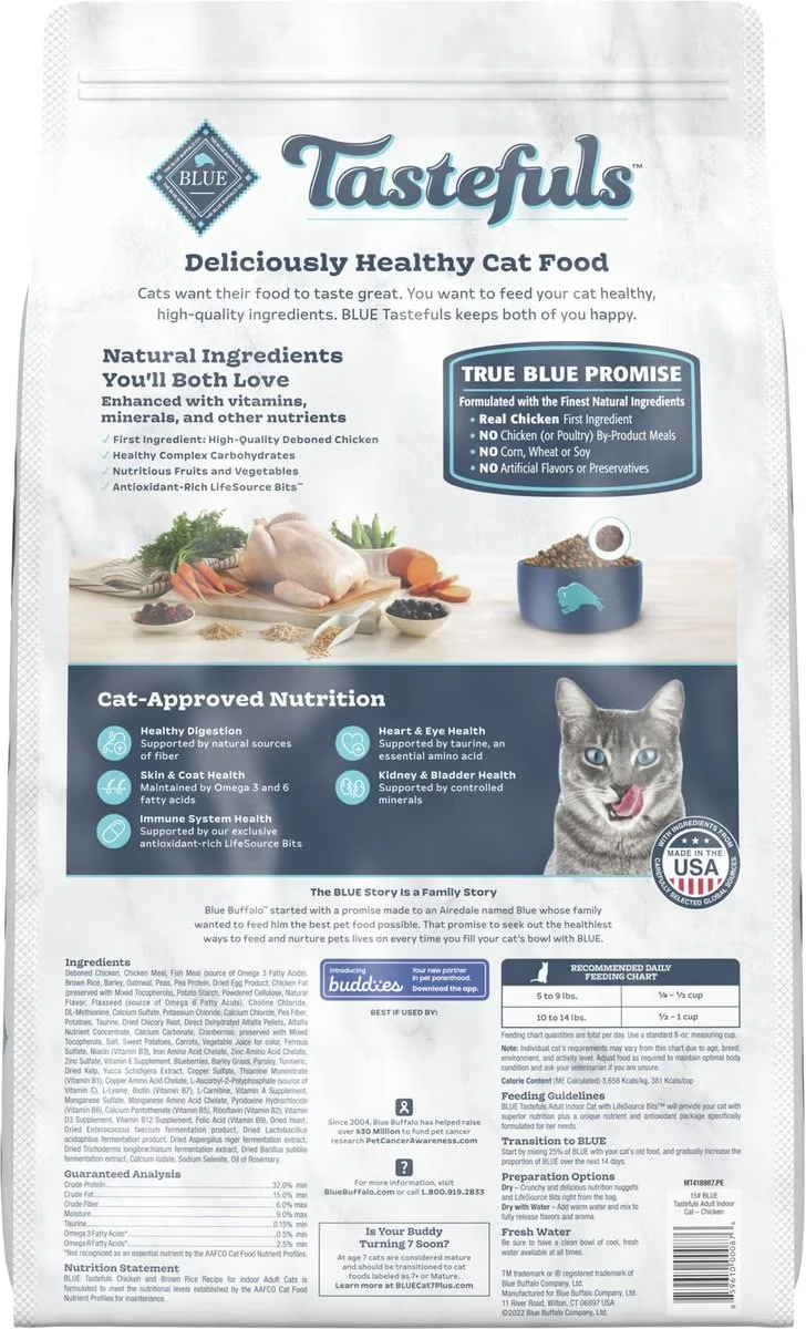 Blue Buffalo Indoor Health Natural Adult Dry Cat Food. Chicken & Brown Rice 15-Lb