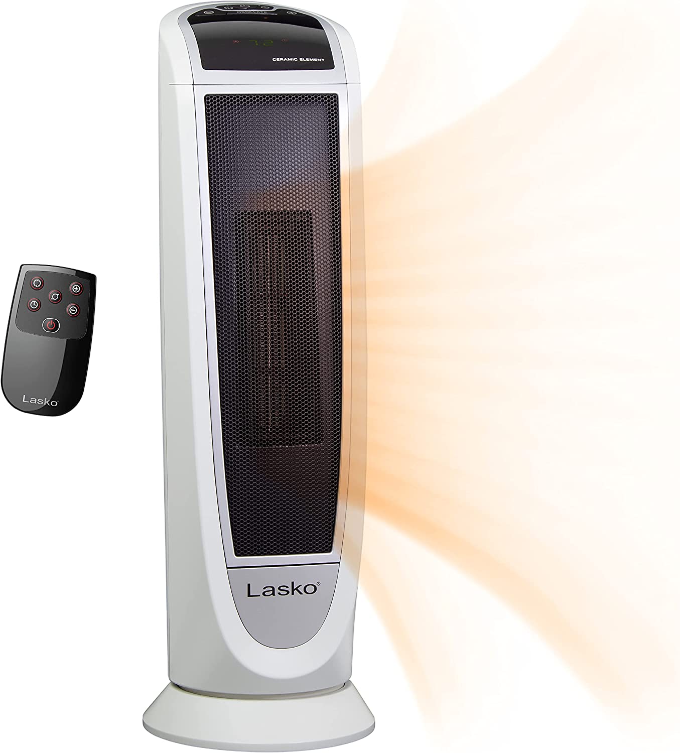 Lasko 5165 Digital Ceramic Tower Heater with Remote Control. 1500W. White