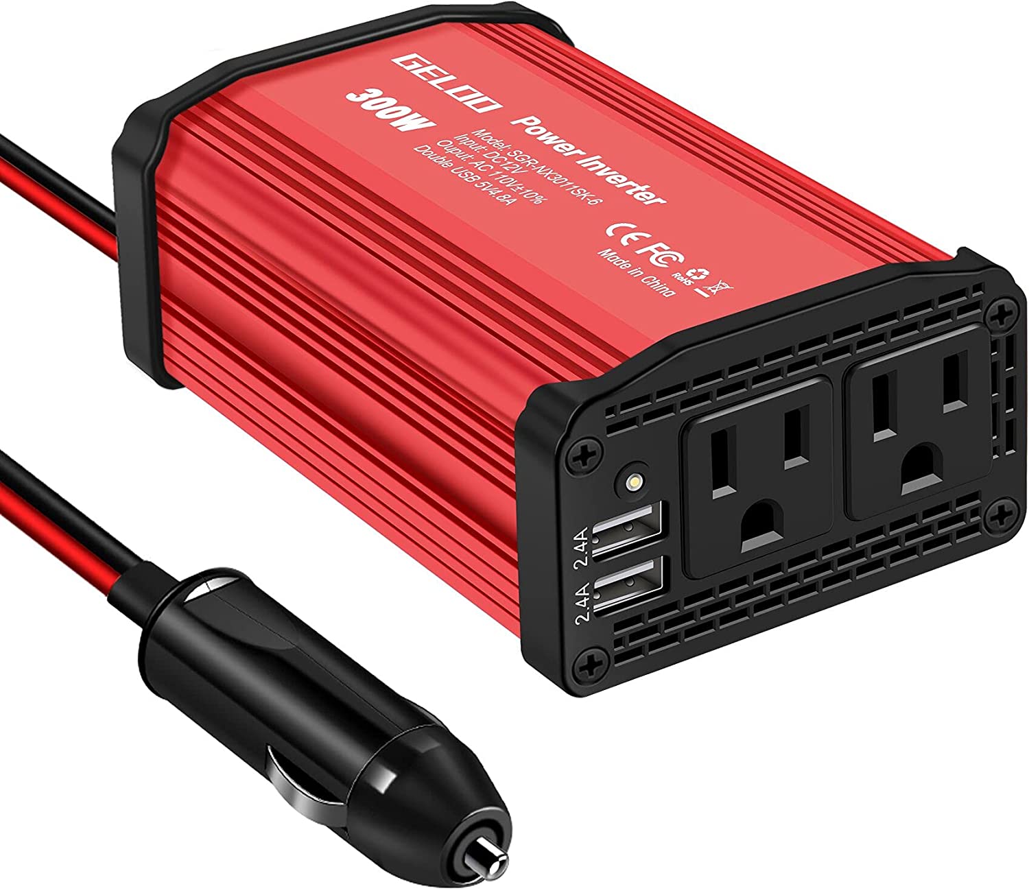 Upgraded 300W Power Inverter. DC 12V to 110V AC Car Power Converter