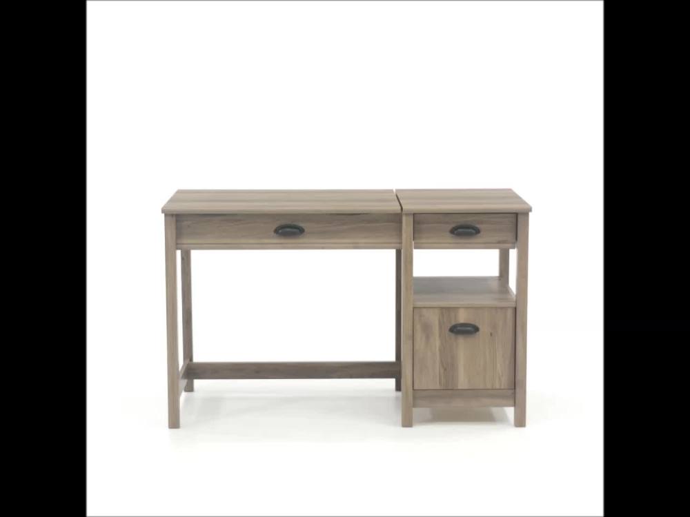 Sauder Harbor View Sit and Stand Lift Top Desk. Salt Oak Finish