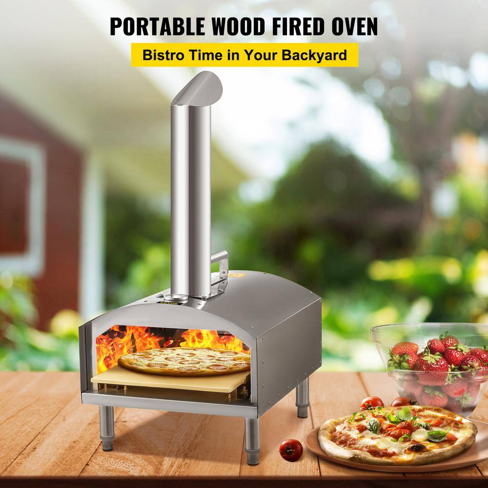 VEVOR PSLHWBXSWJLK8A3I3V0 Pizza Oven 12 in. Stainless Steel Portable Charcoal Fired Pizza Maker 932℉ Max Temperature Outdoor Pizza Oven. Silver