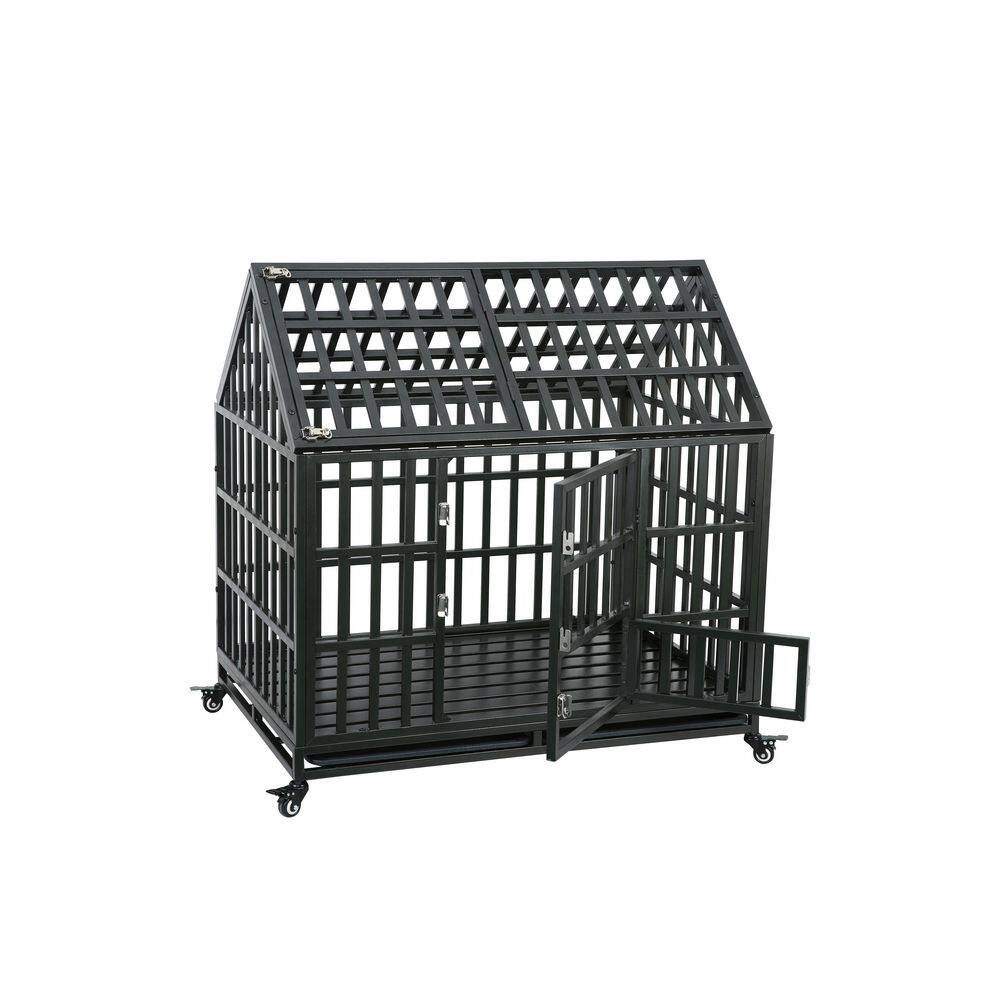 Tatayosi J-H-W20658500 Heavy-Duty Carbon steel Dog Cage pet Crate with Roof